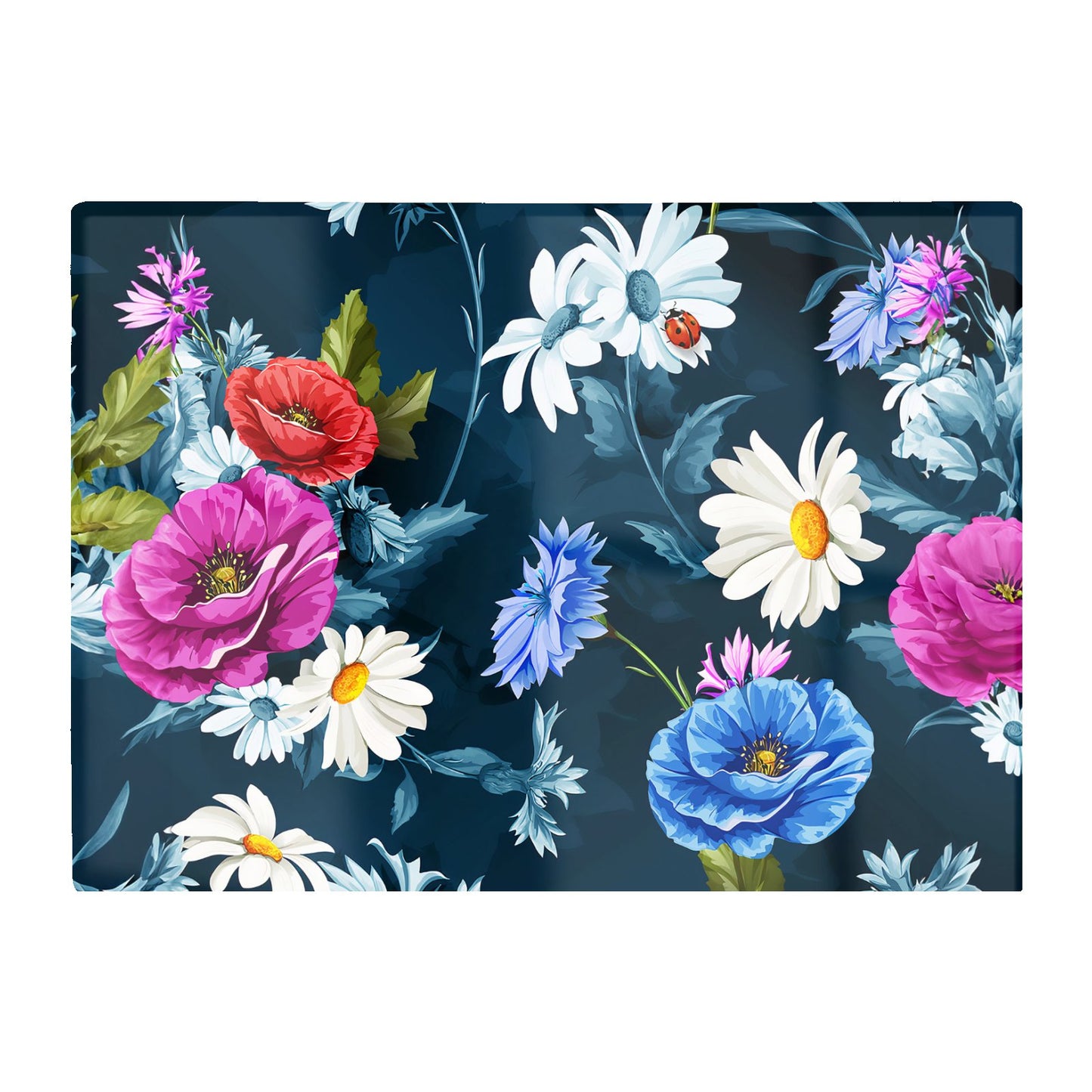 Poppy Flowers With Chamomile Glass Chopping Board