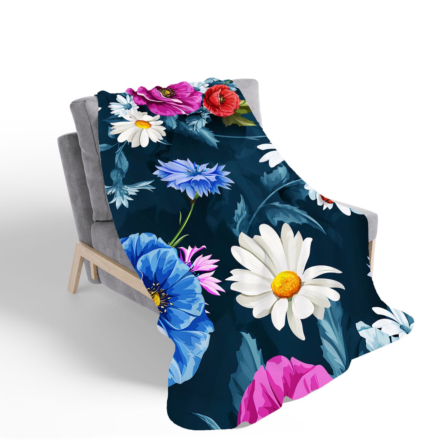 Poppy Flowers With Chamomile Sherpa Blanket