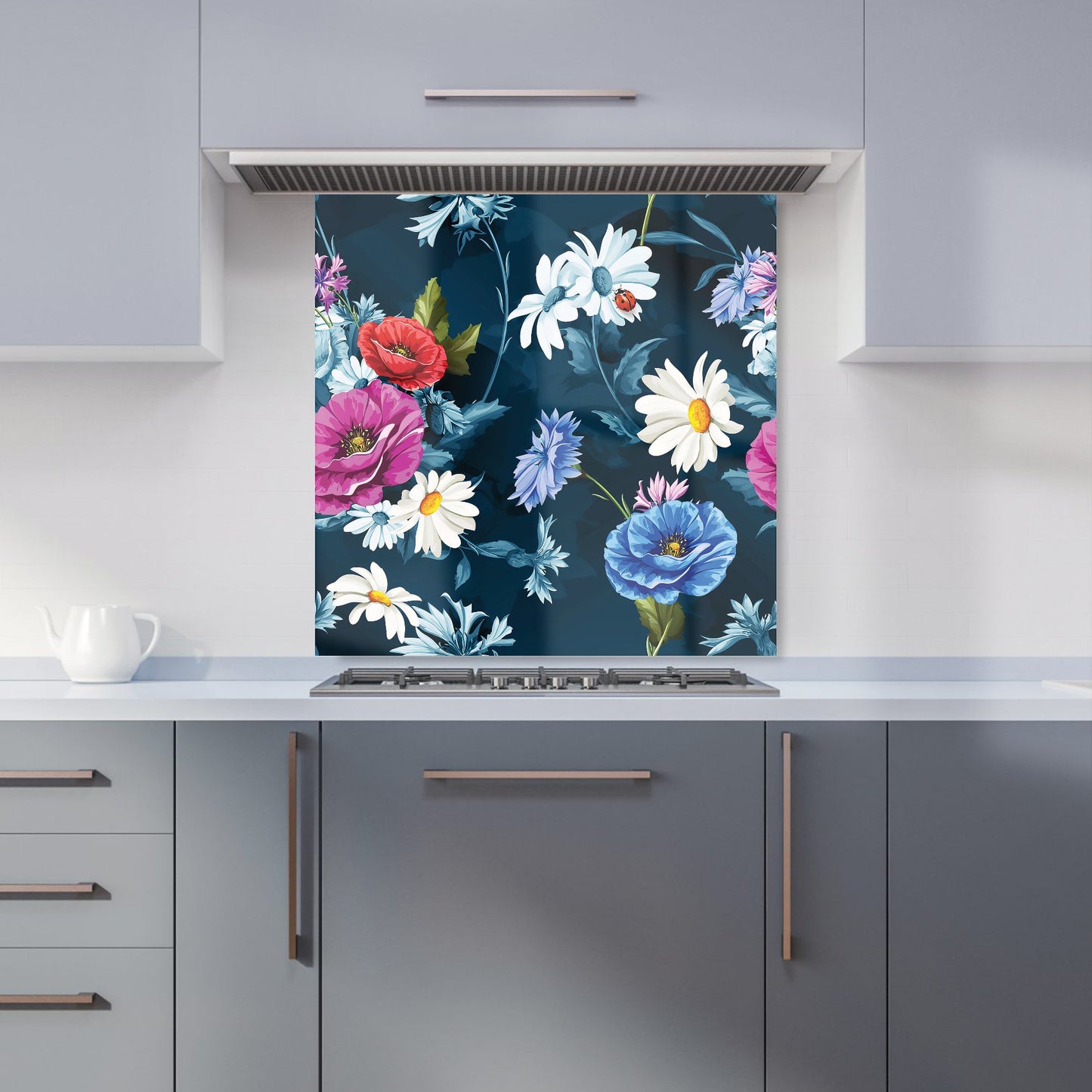 Poppy Flowers With Chamomile Kitchen Splashback