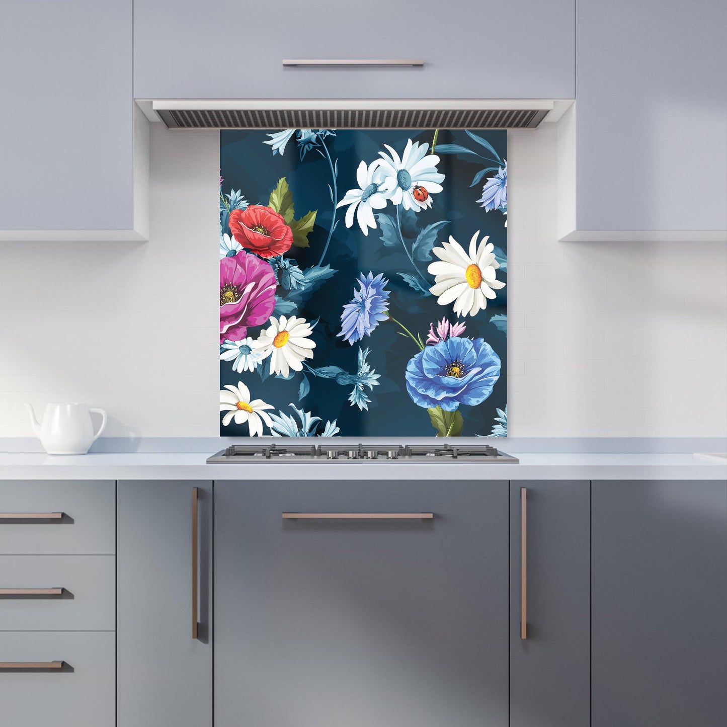 Poppy Flowers With Chamomile Kitchen Splashback