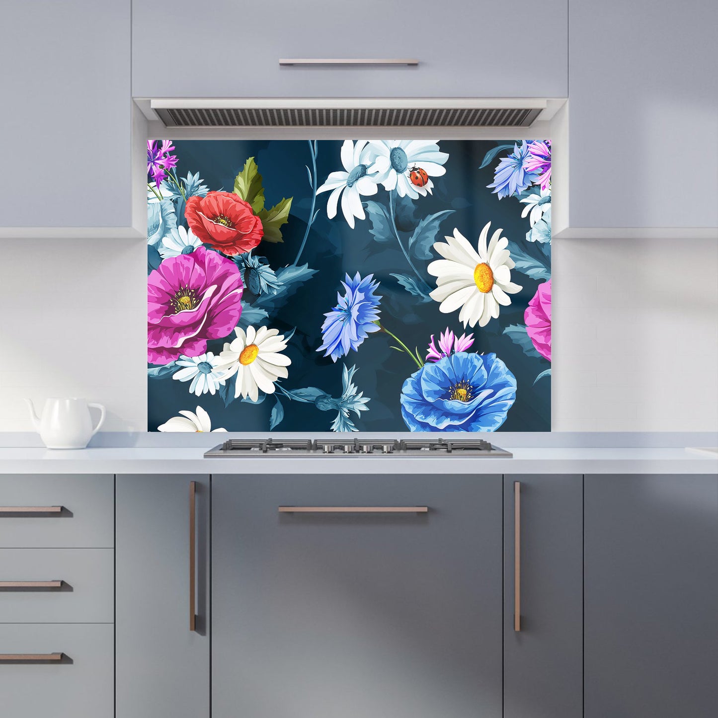Poppy Flowers With Chamomile Kitchen Splashback