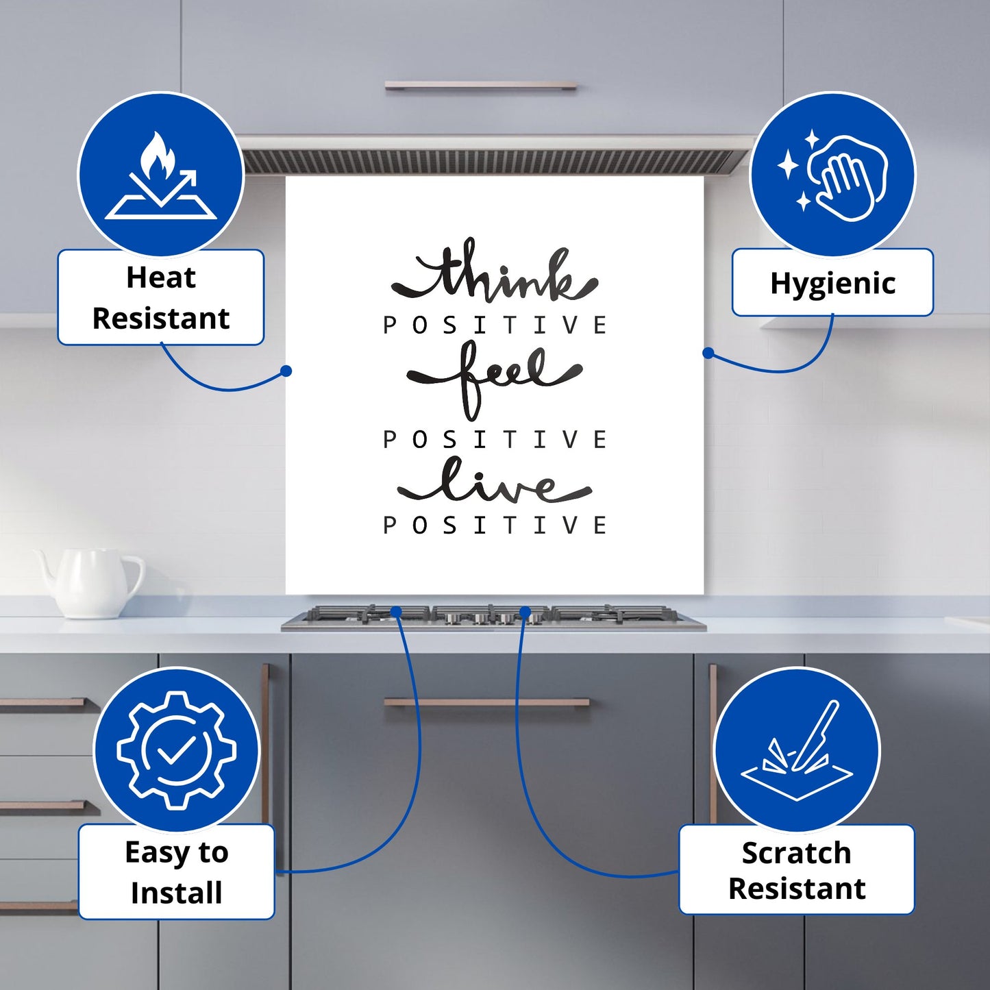 Think Positive, Feel Positive, Live Positive Kitchen Splashback
