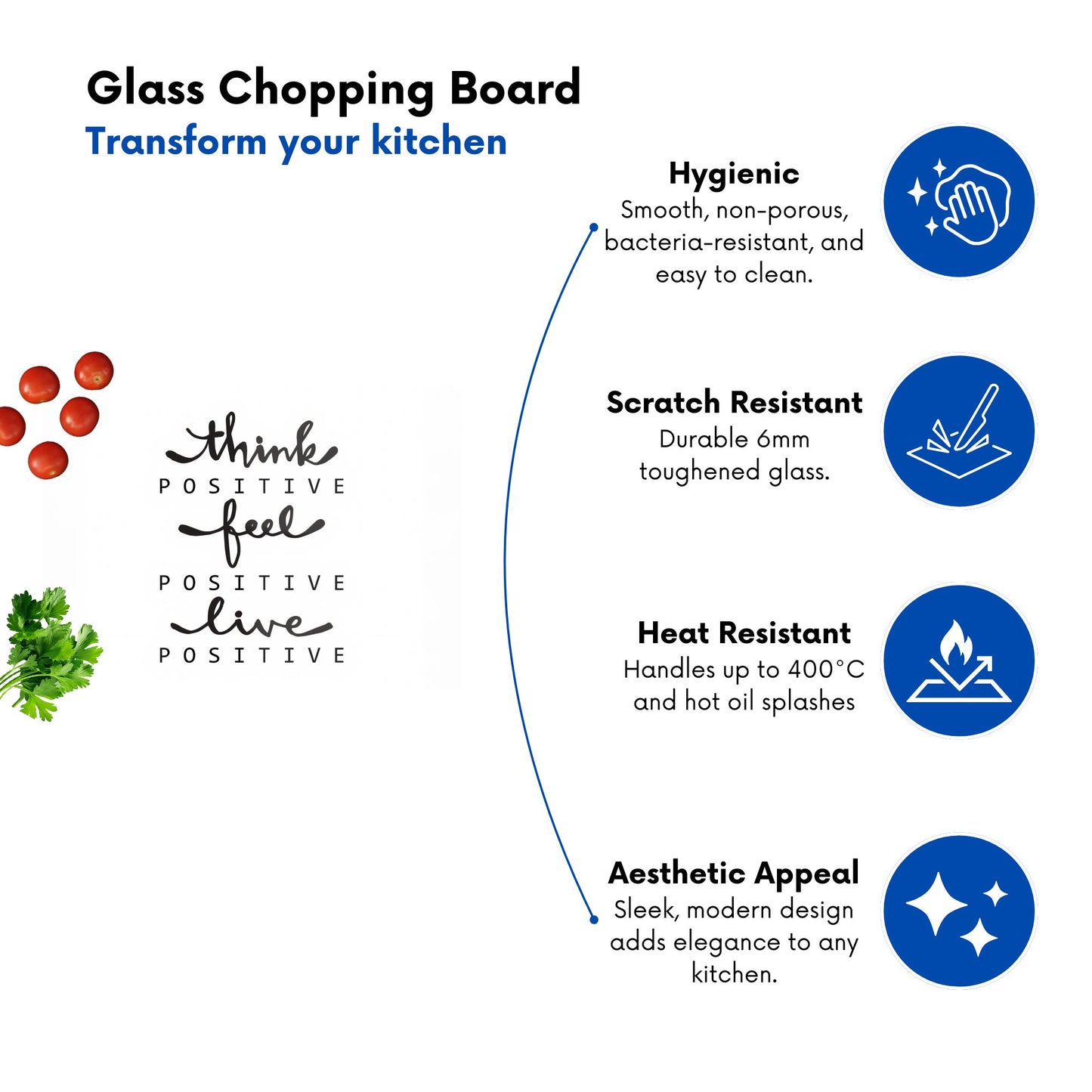Think Positive Feel Positive Live Positive Glass Chopping Board