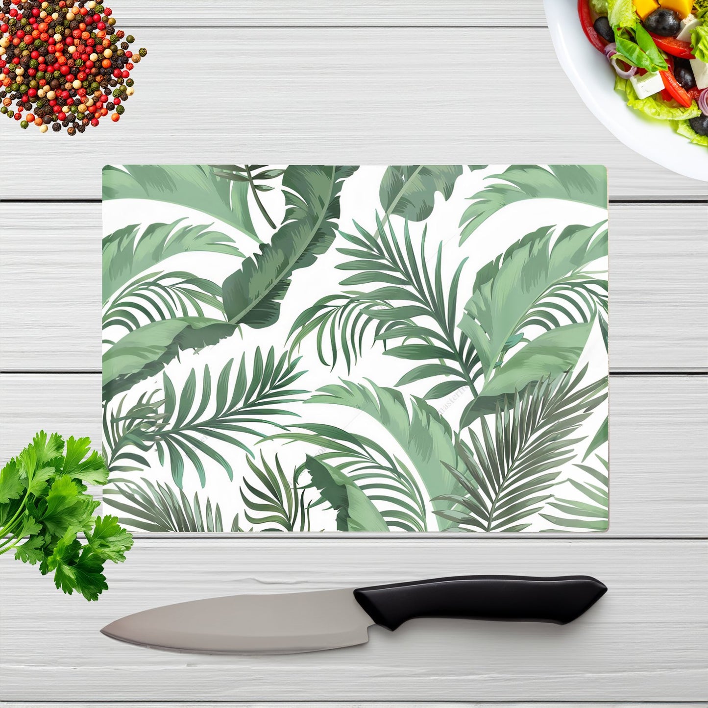 Trendy Tropical Leaves Glass Chopping Board