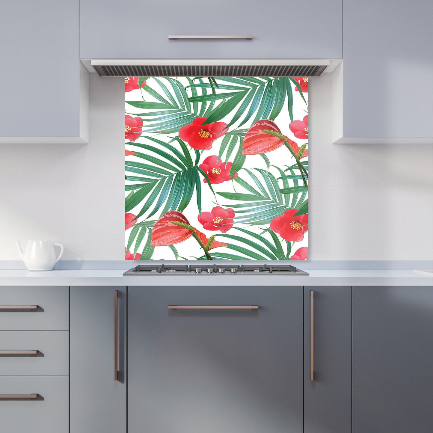 Tropical Flowers, Palm Leaves Hawaiian Kitchen Splashback