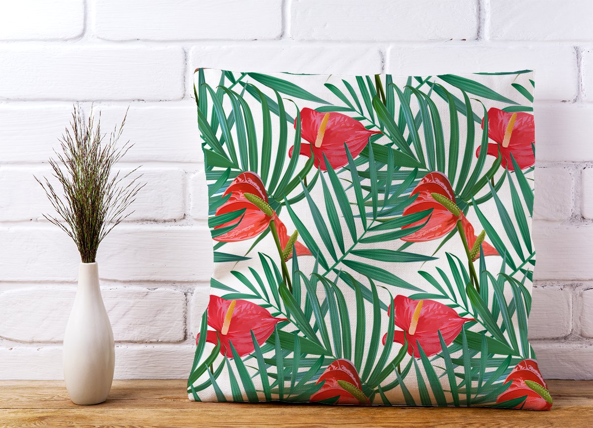 Tropical Flowers And Palm Leaves Cushions