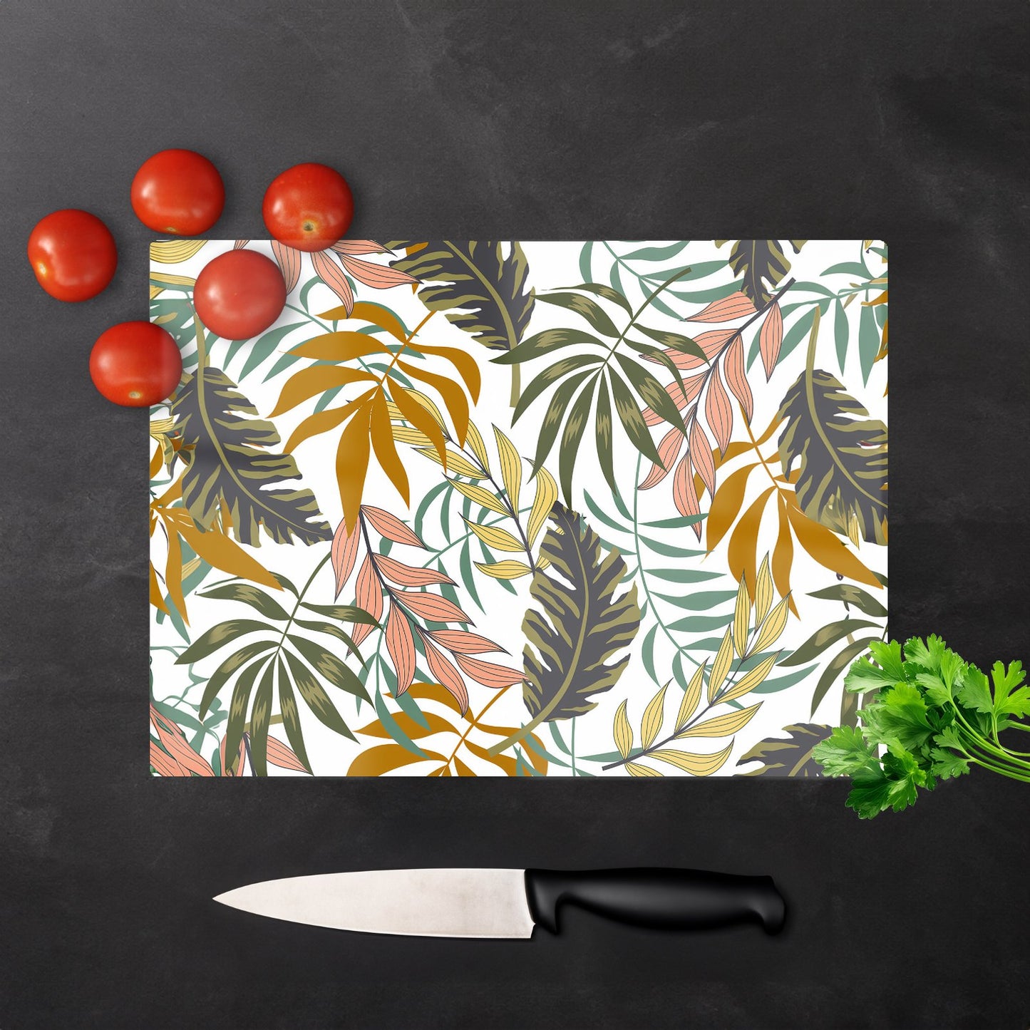 Tropical Leaves Glass Chopping Board