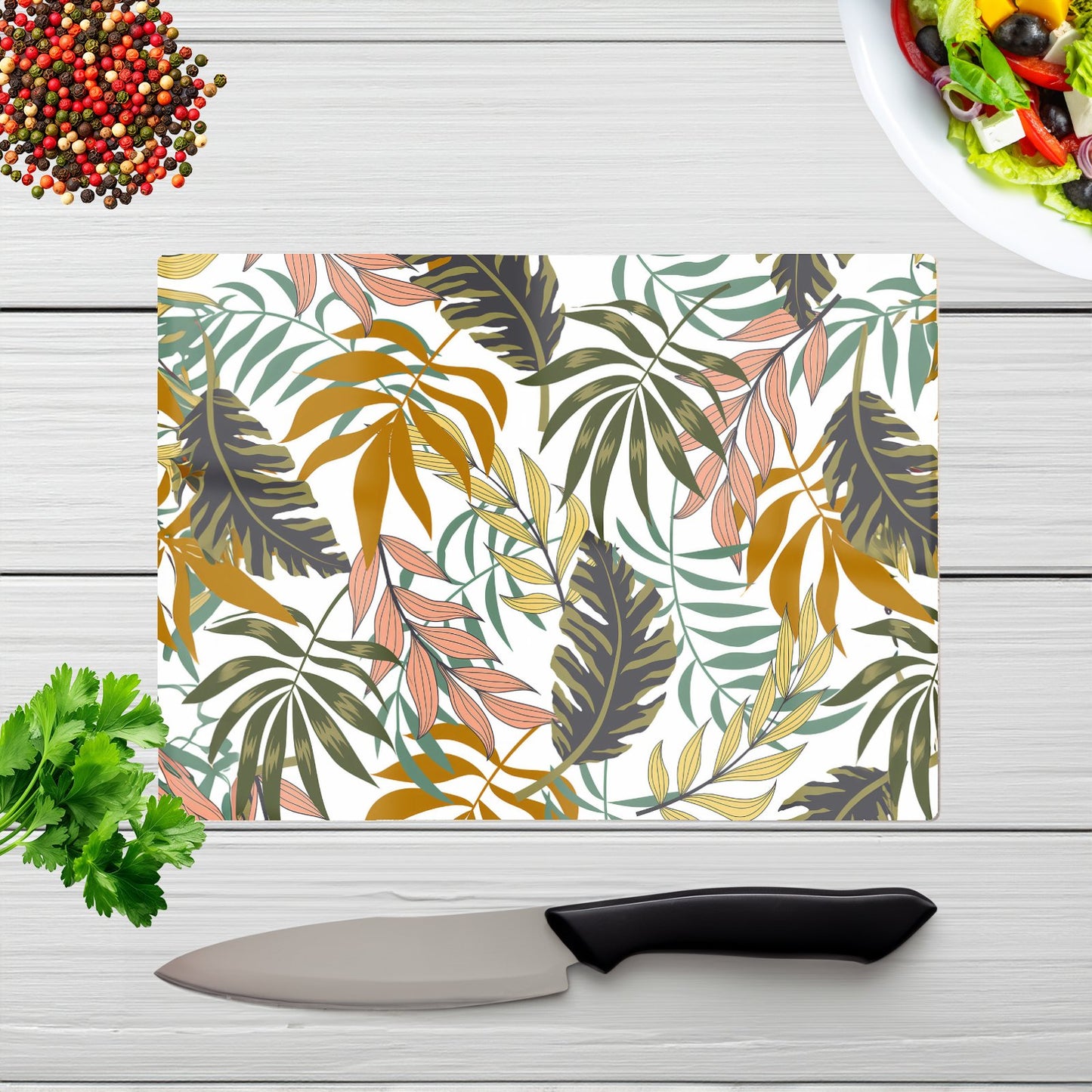 Tropical Leaves Glass Chopping Board