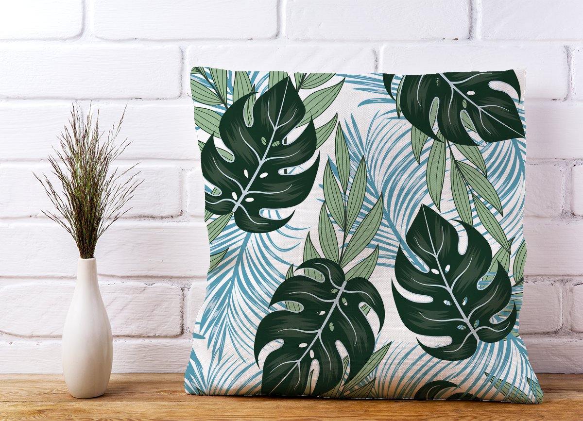 Tropical Pattern With Bright Plants And Flowers Cushions