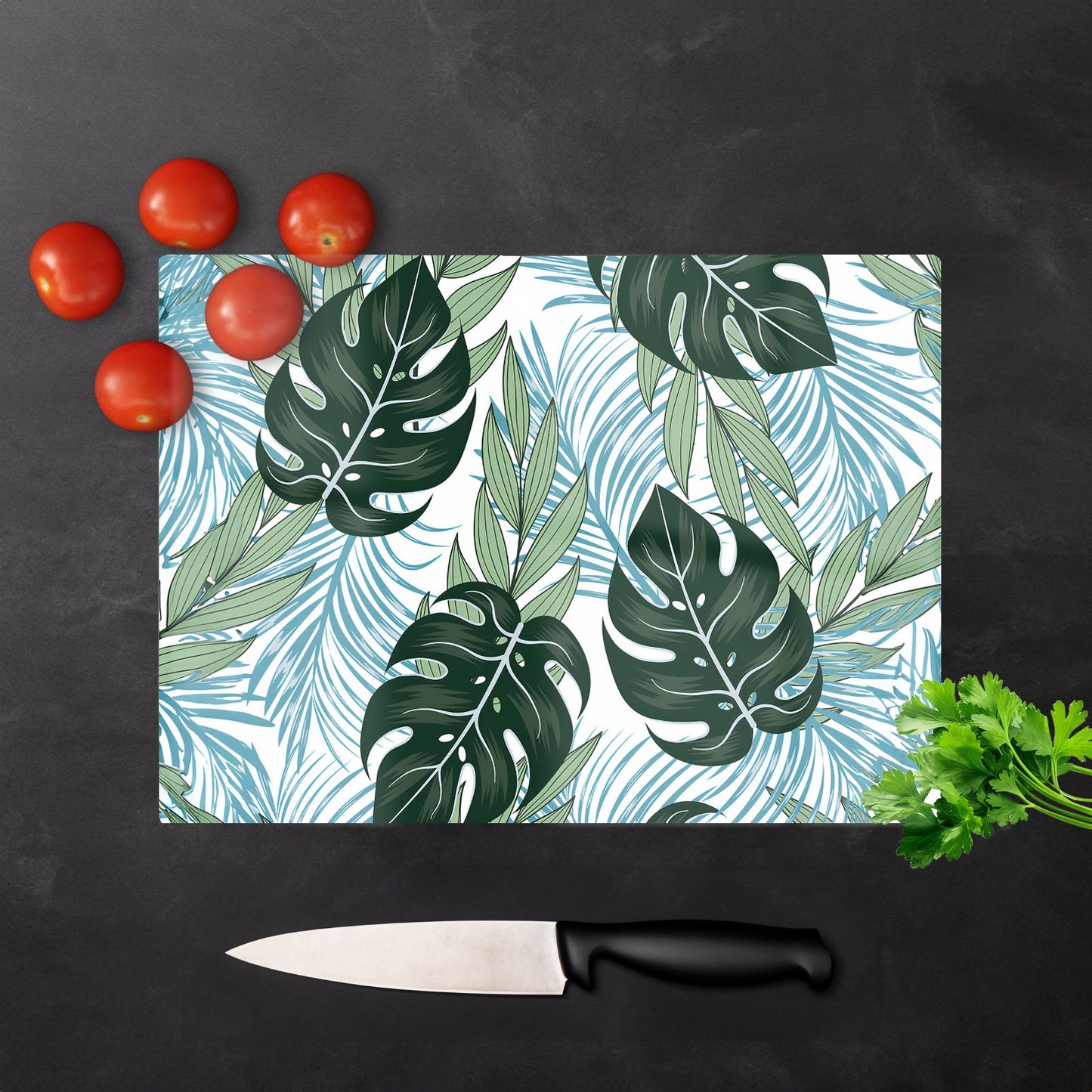 Tropical Pattern Bright Plants Flowers Glass Chopping Board