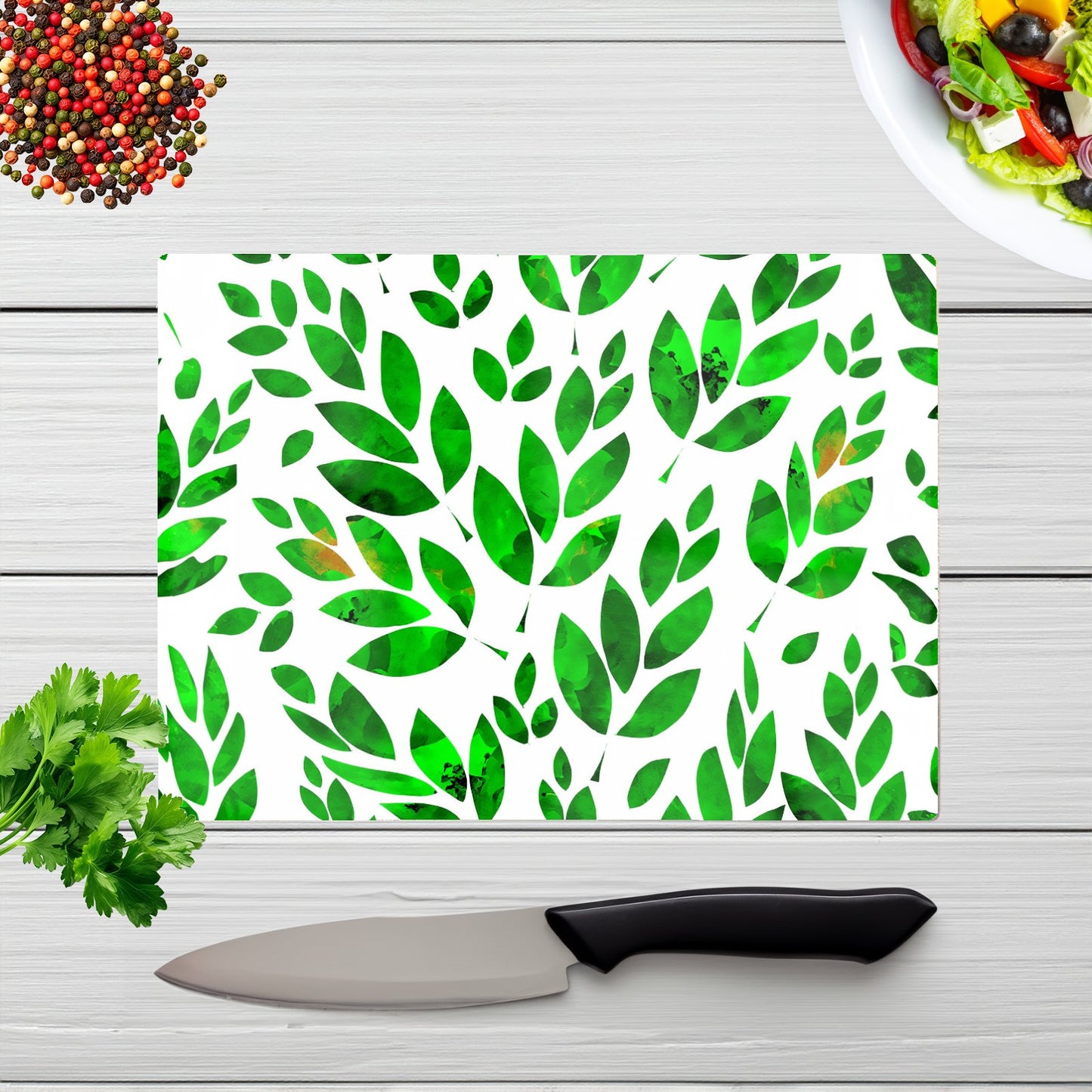 Watercolor Abstract Leaves Glass Chopping Board
