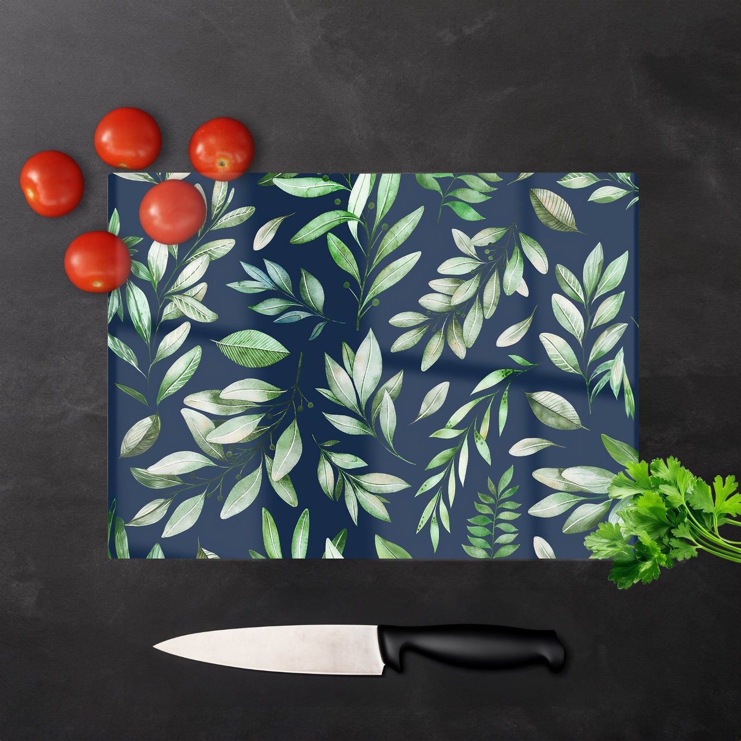 Watercolor Leaves Glass Chopping Board