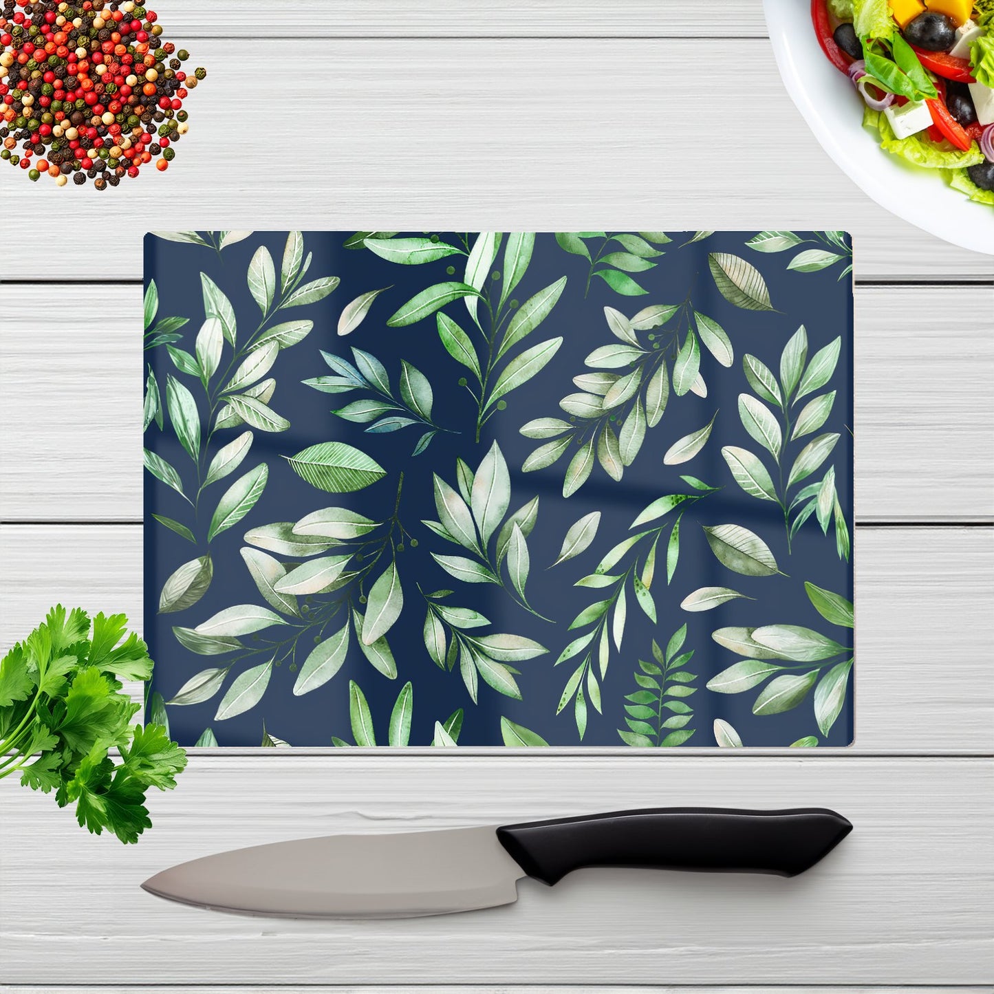 Watercolor Leaves Glass Chopping Board