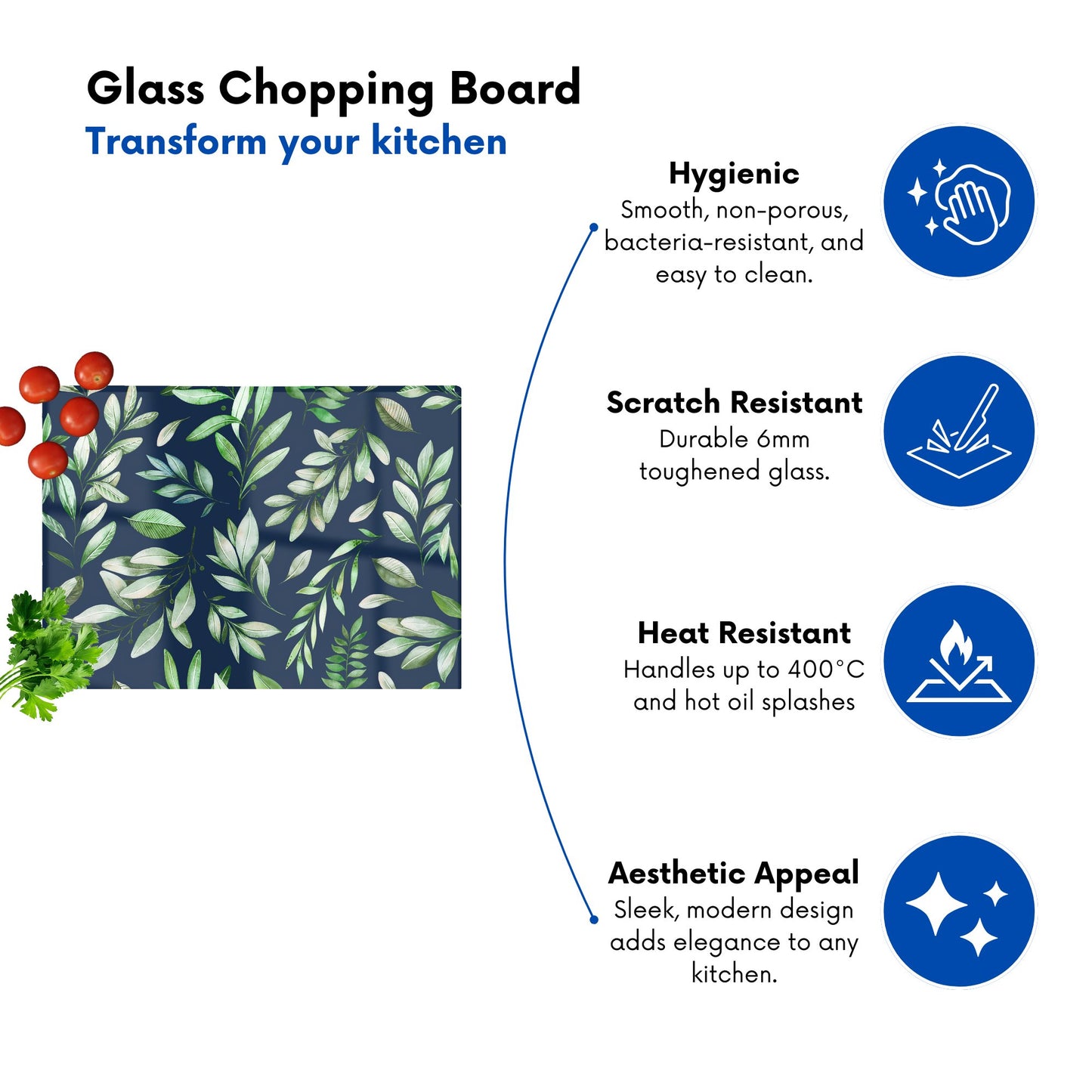 Watercolor Leaves Glass Chopping Board