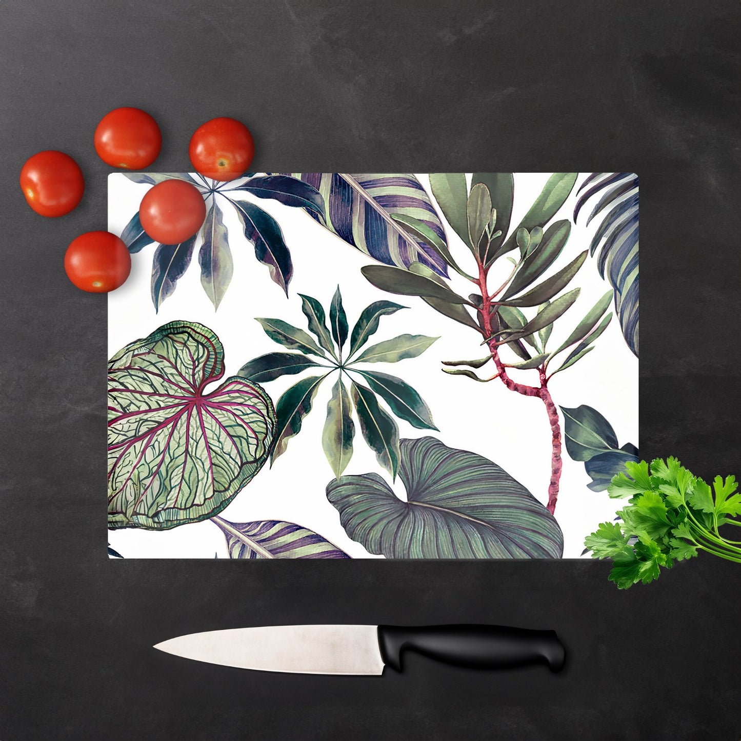 Watercolor Tropical Leaf Glass Chopping Board