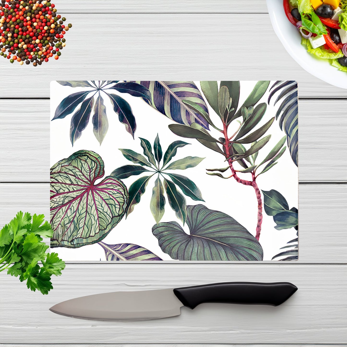 Watercolor Tropical Leaf Glass Chopping Board
