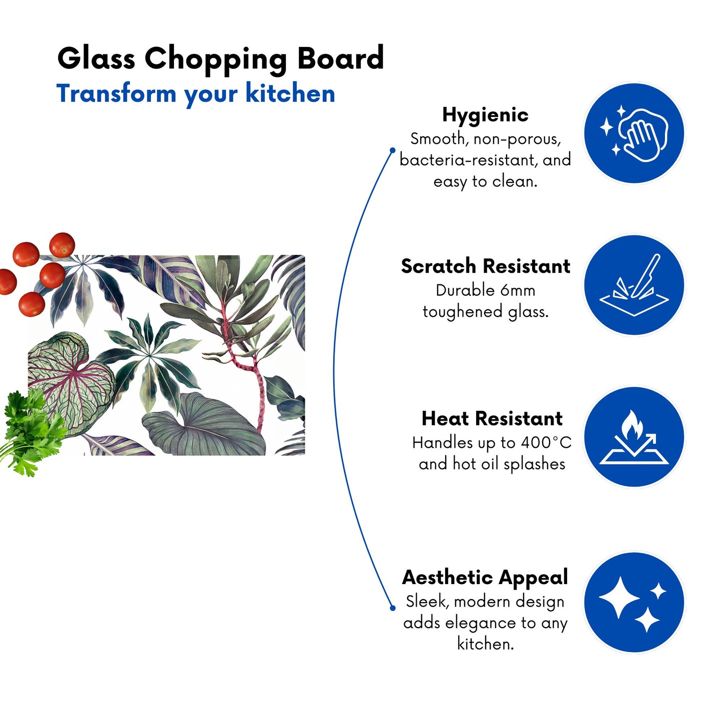 Watercolor Tropical Leaf Glass Chopping Board