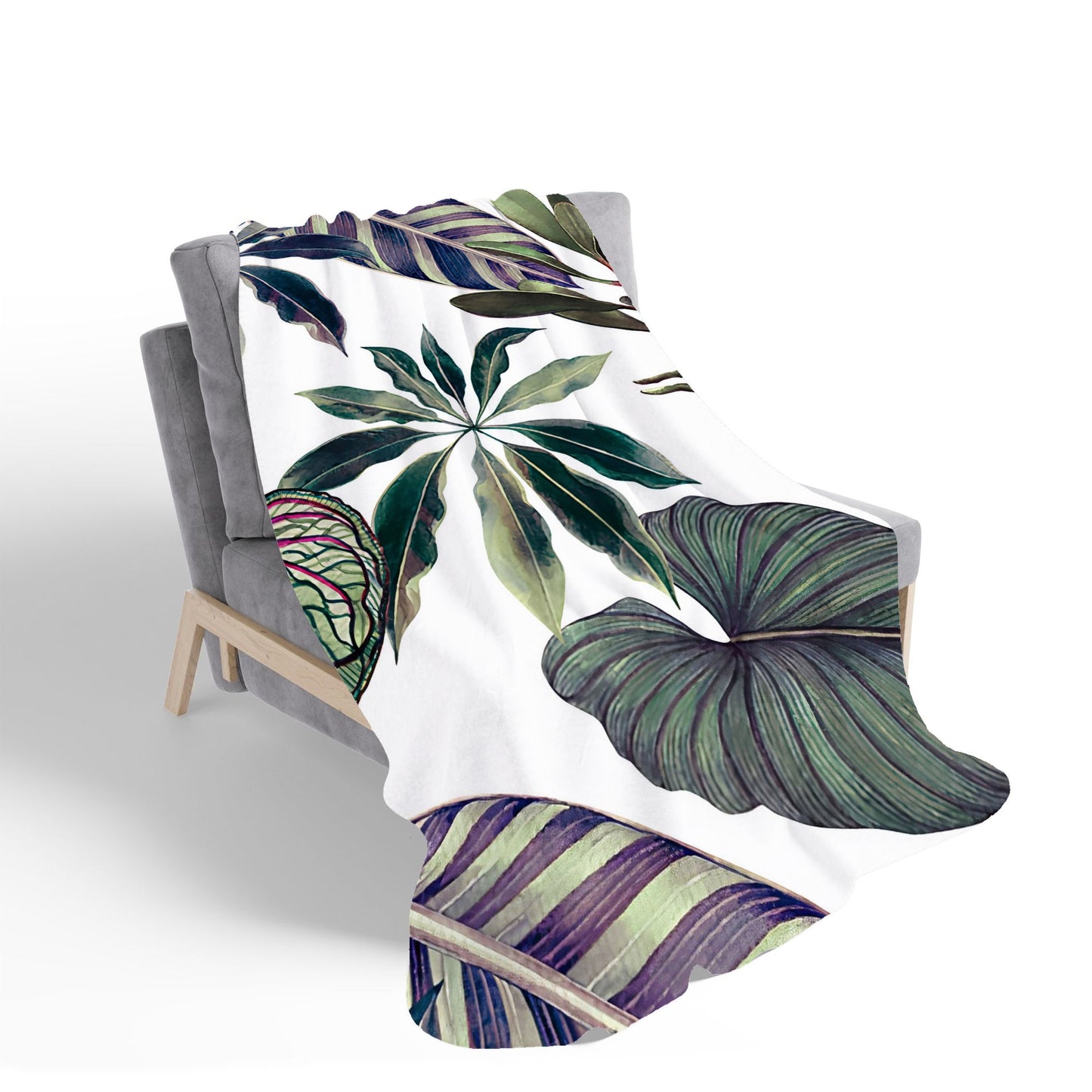 Watercolor Tropical Leaf Sherpa Blanket