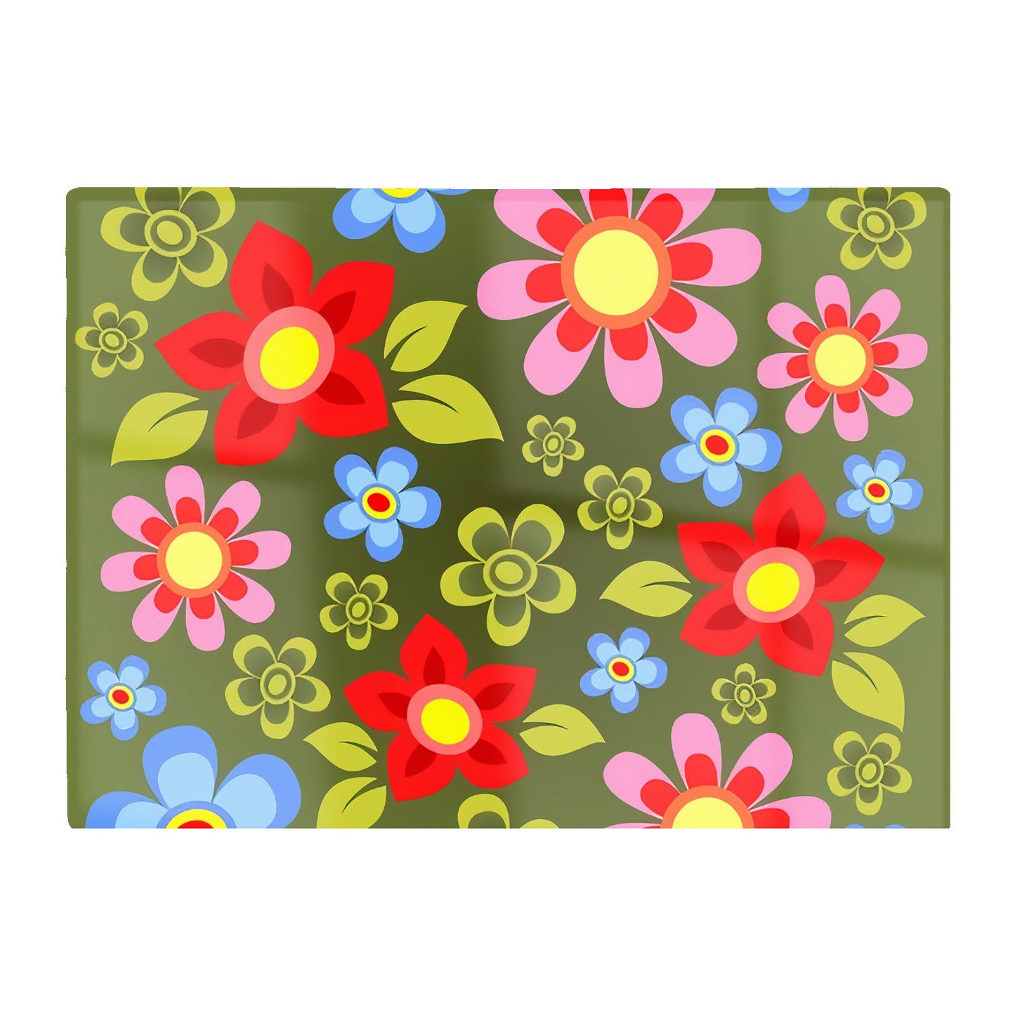 Red And Blue Flowers Glass Chopping Board