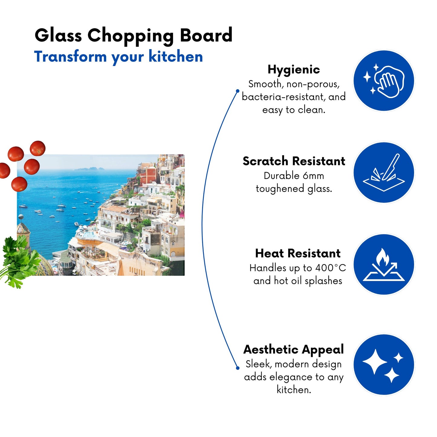 Positano With Flowers Italy Glass Chopping Board