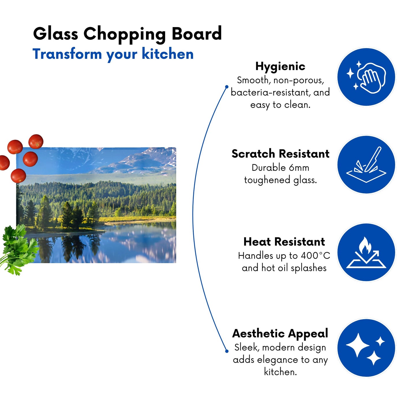 Summer Mountain Lake Glass Chopping Board
