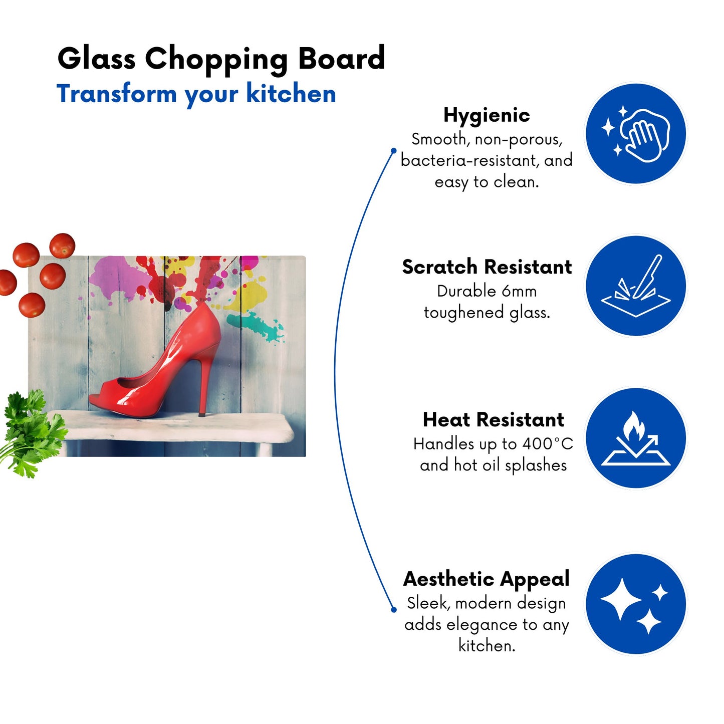 Retro Red Shoes Glass Chopping Board