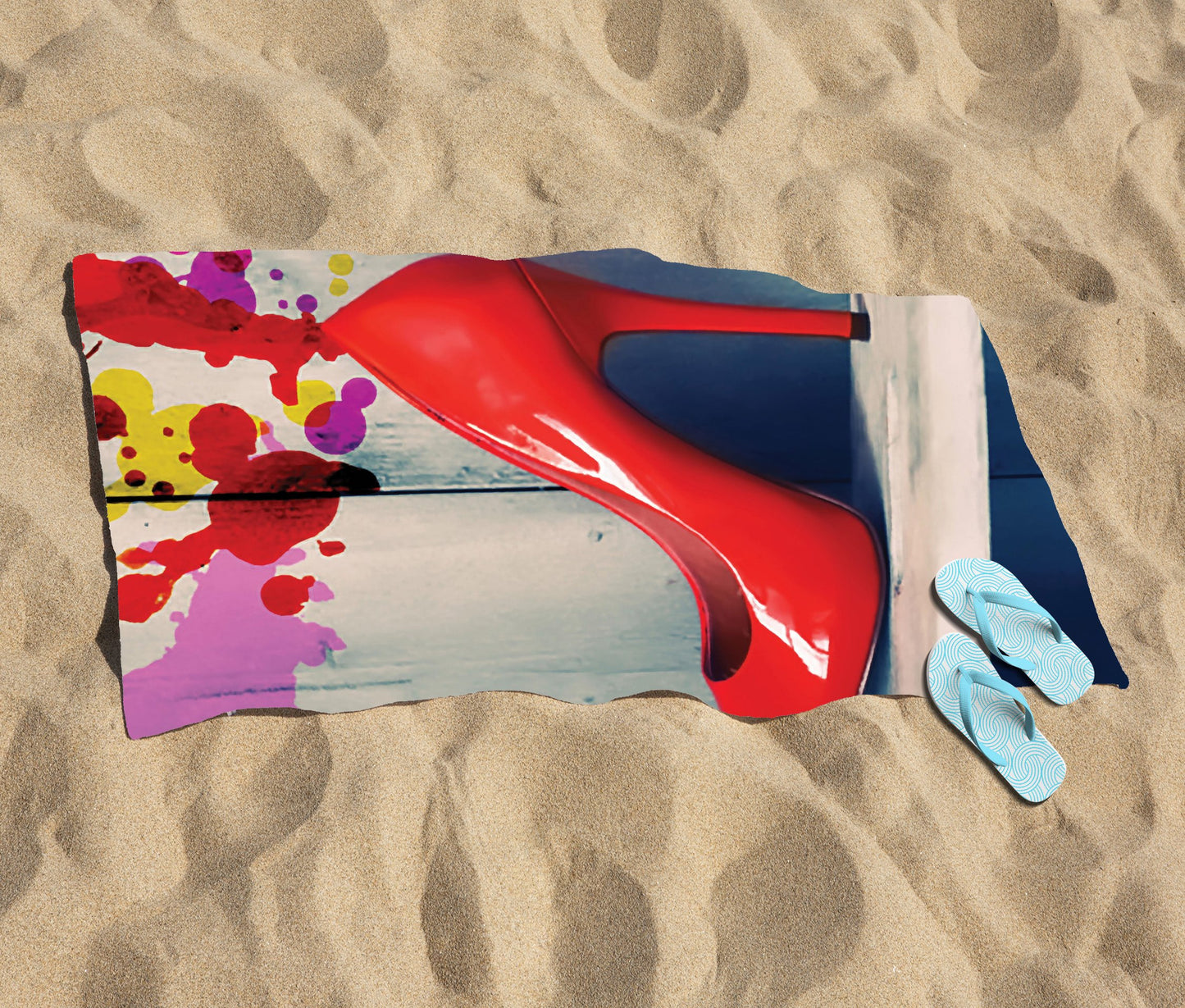 Retro Red Shoes Beach Towel