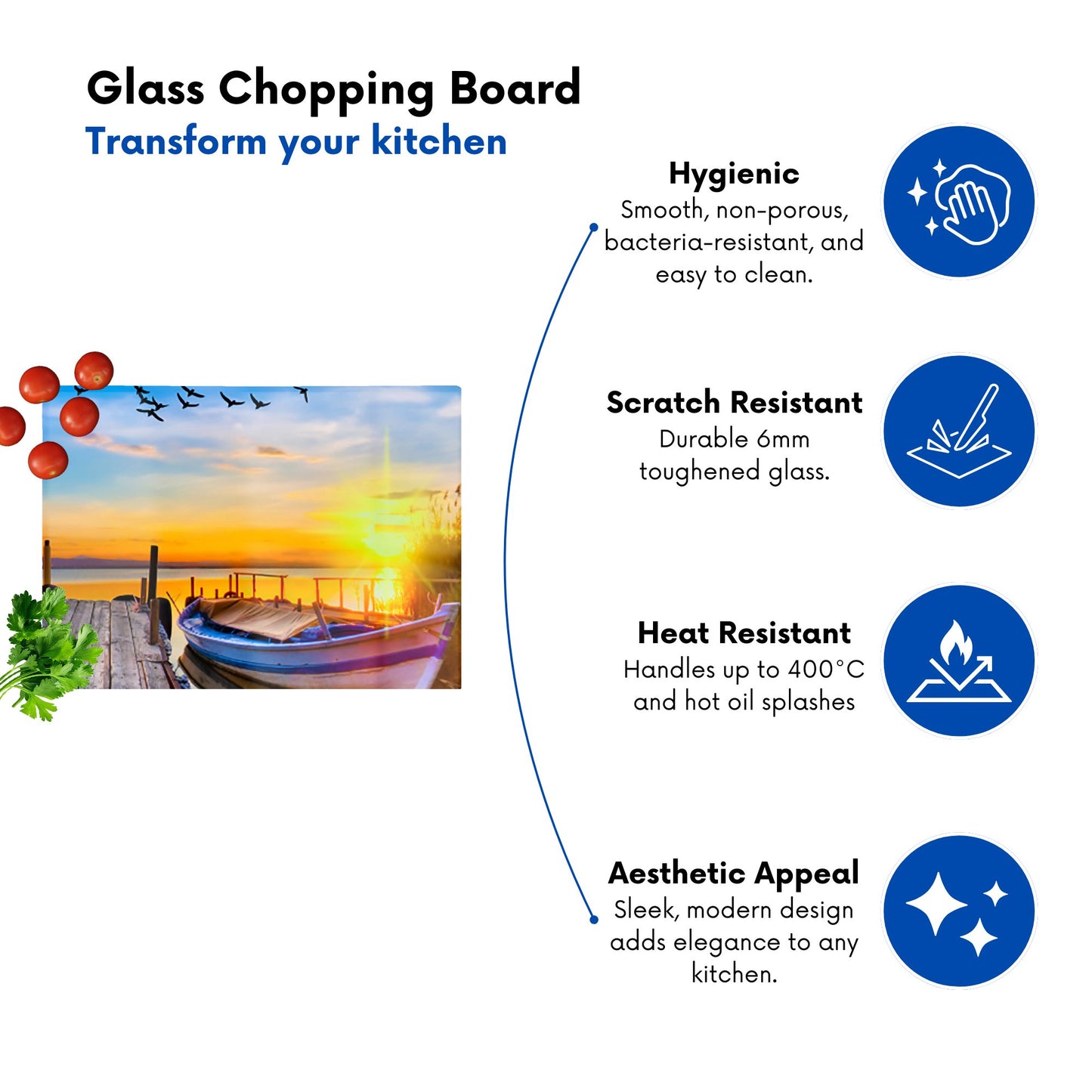 Sunset Of Colours At The Lake Glass Chopping Board
