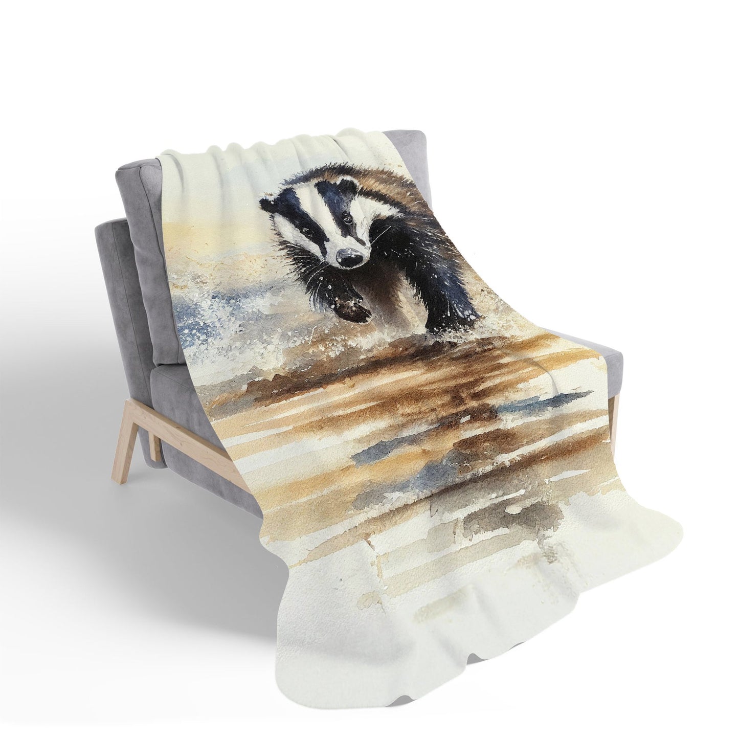 Wading Badger Watercolour Sherpa Blanket