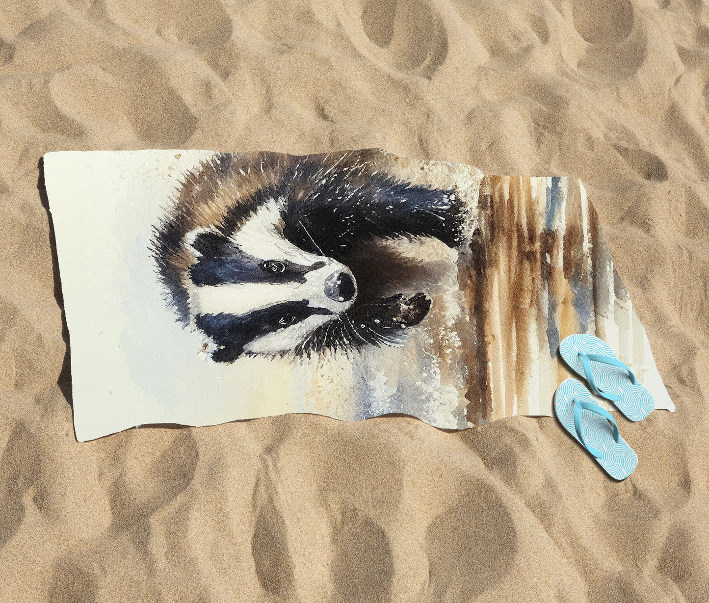 Wading Badger Watercolour Beach Towel
