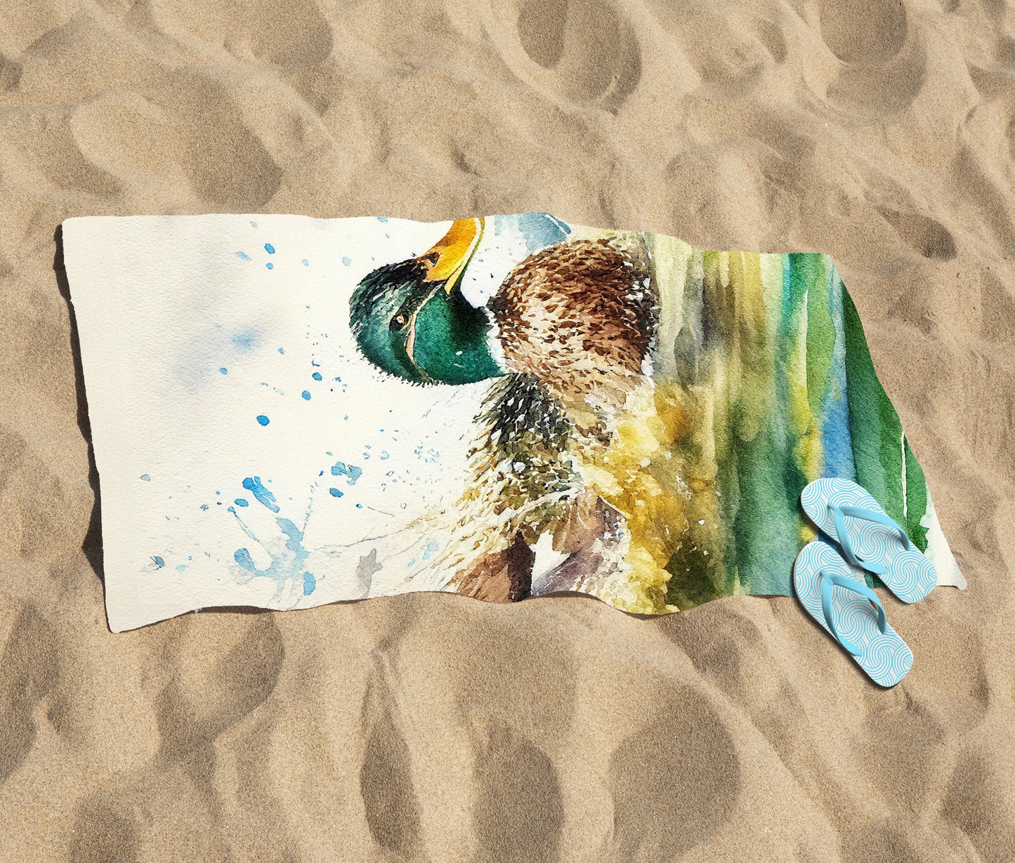 Splashing Mallard Watercolour Beach Towel