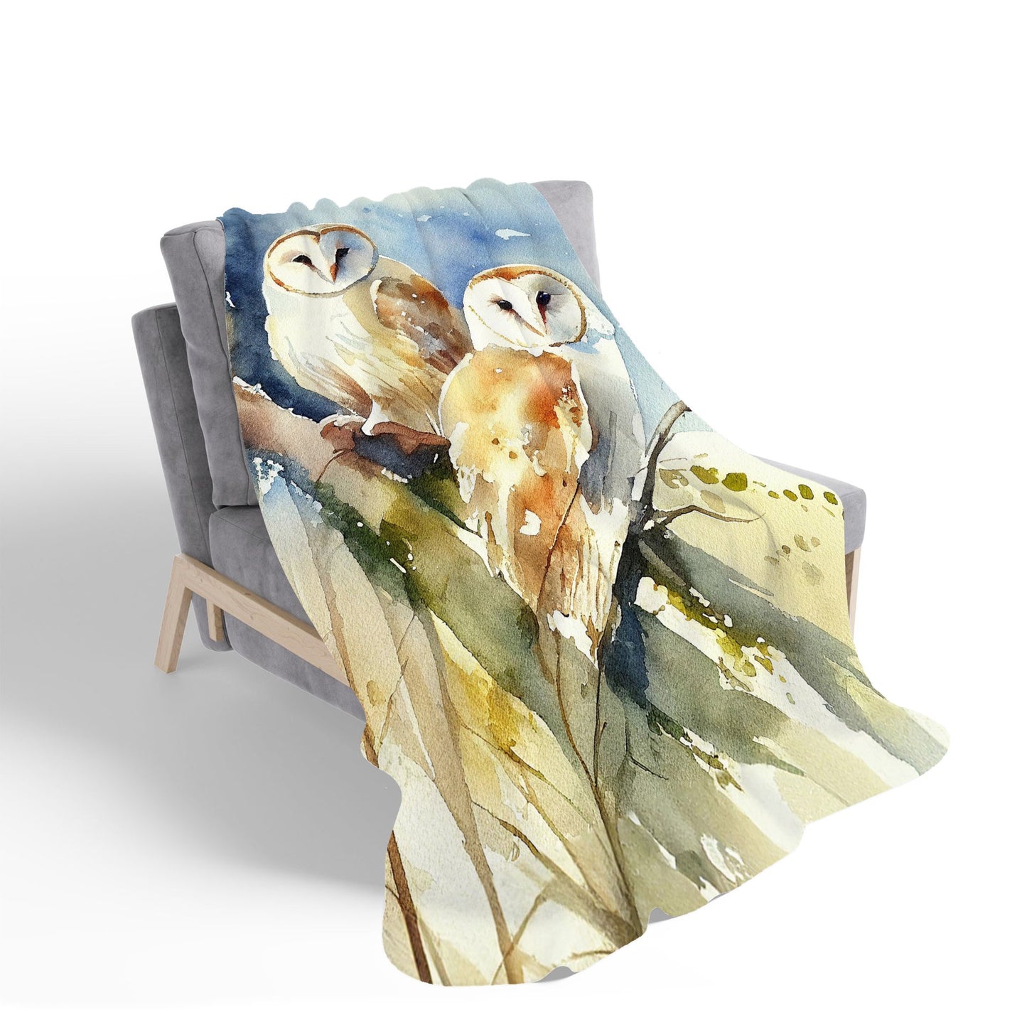 Barn Owls Watercolour Sherpa Blanket