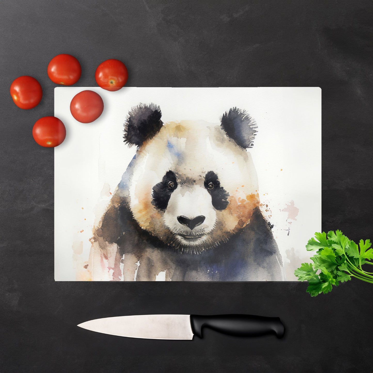 Panda Watercolour Glass Chopping Board