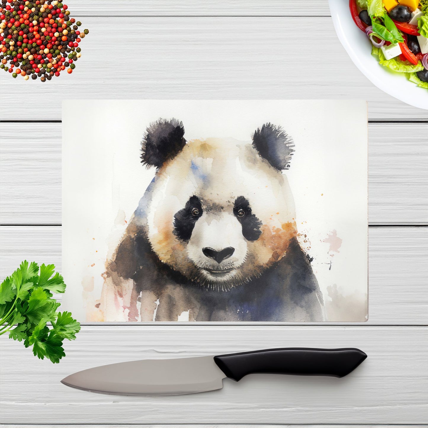 Panda Watercolour Glass Chopping Board