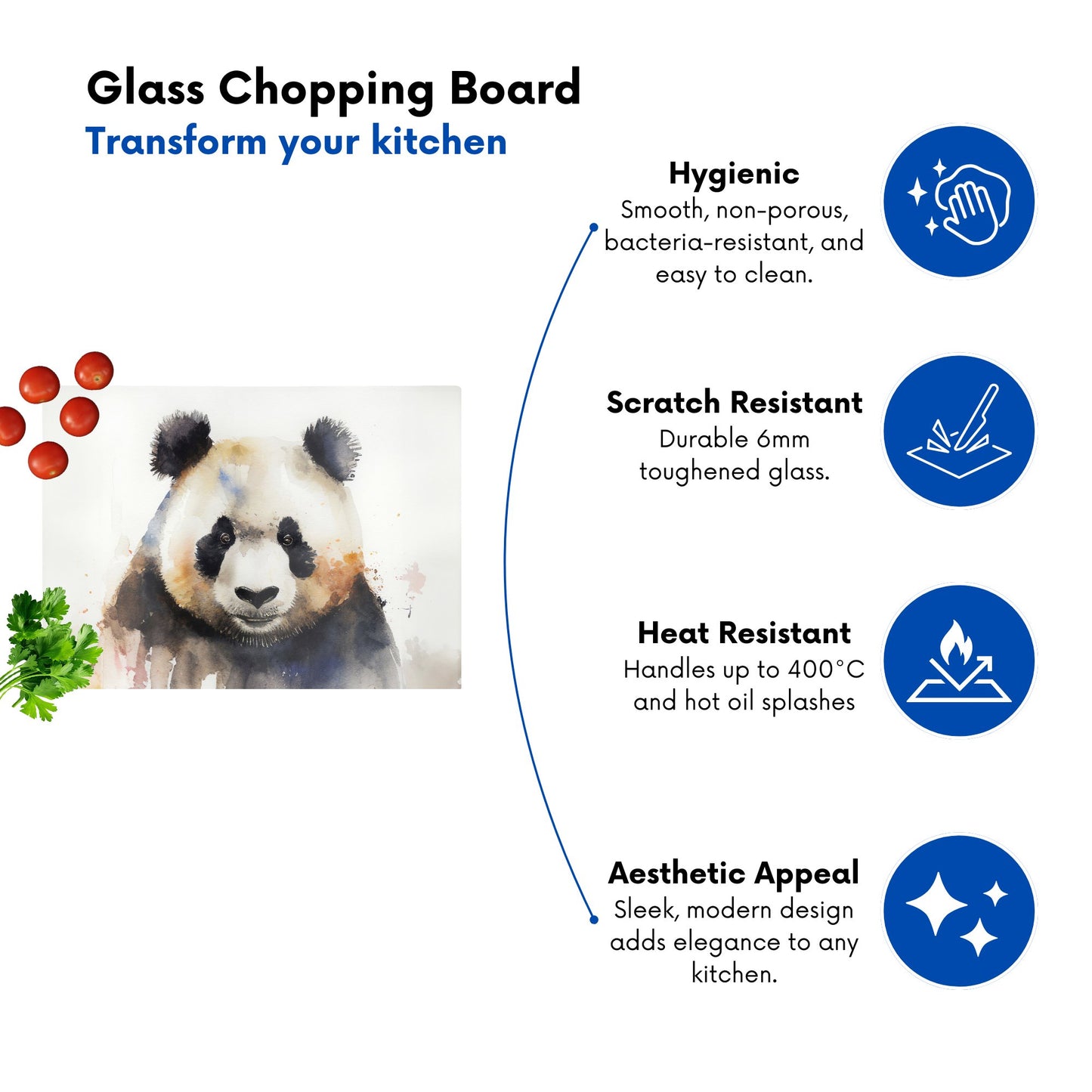 Panda Watercolour Glass Chopping Board