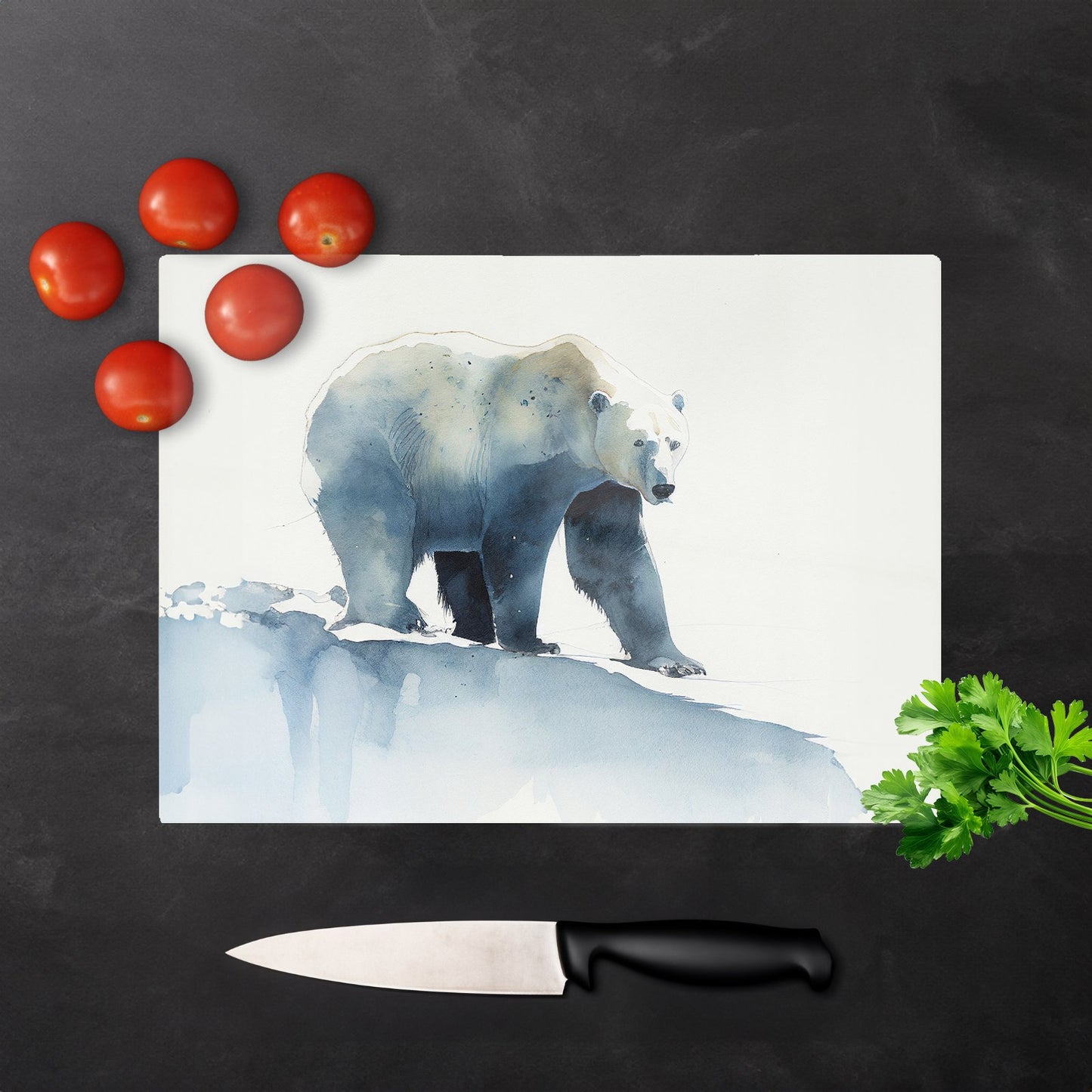 Polar Bear Watercolour Glass Chopping Board