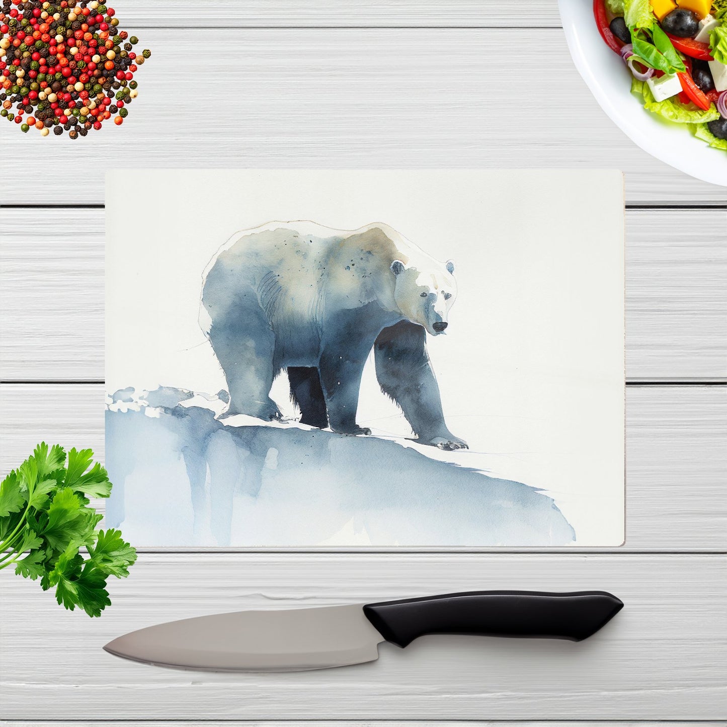 Polar Bear Watercolour Glass Chopping Board