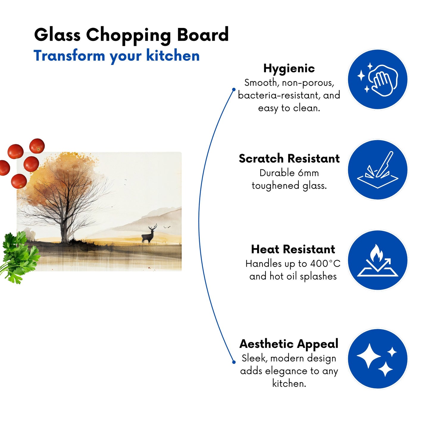 Autumn Landscape Stag Watercolour Glass Chopping Board