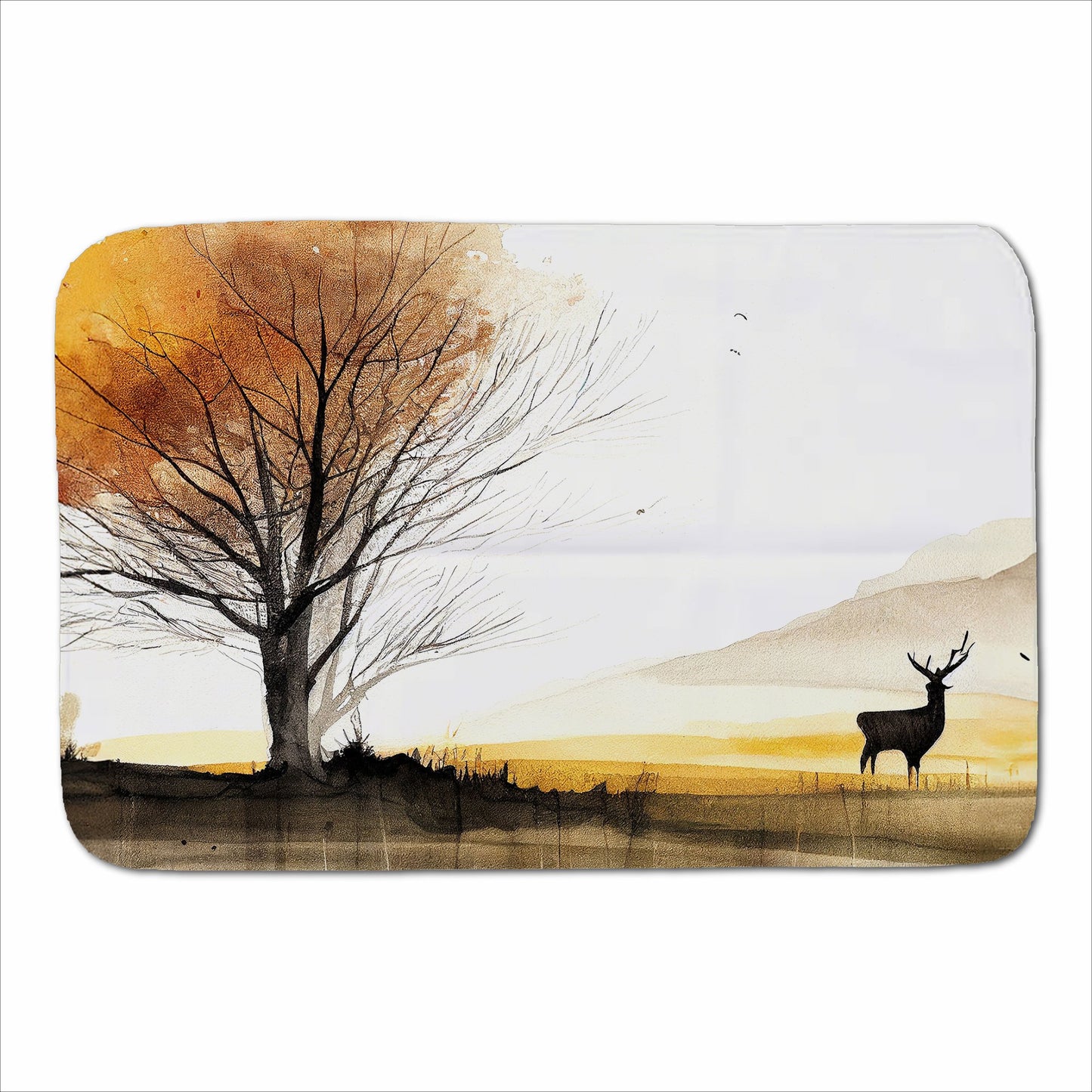 Autumn Landscape Stag Watercolour Sherpa Blanket