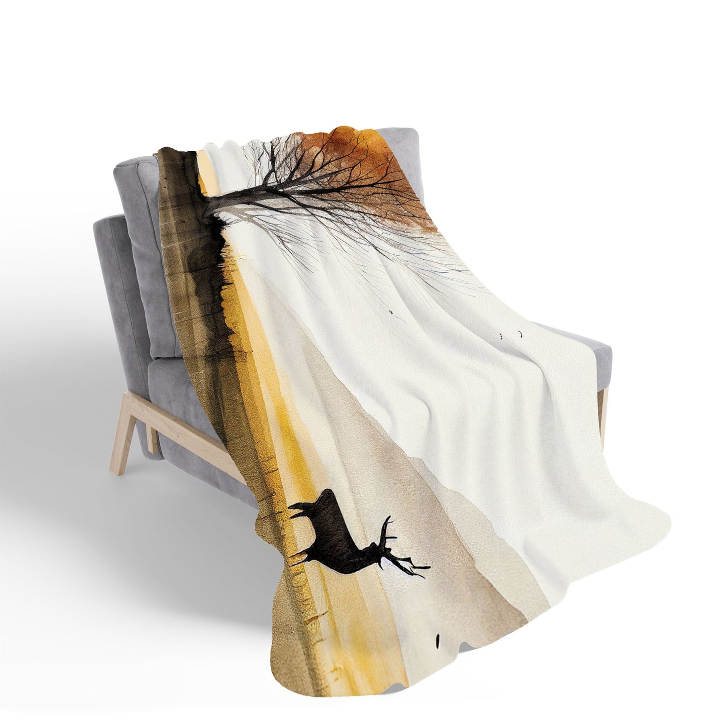 Autumn Landscape Stag Watercolour Sherpa Blanket