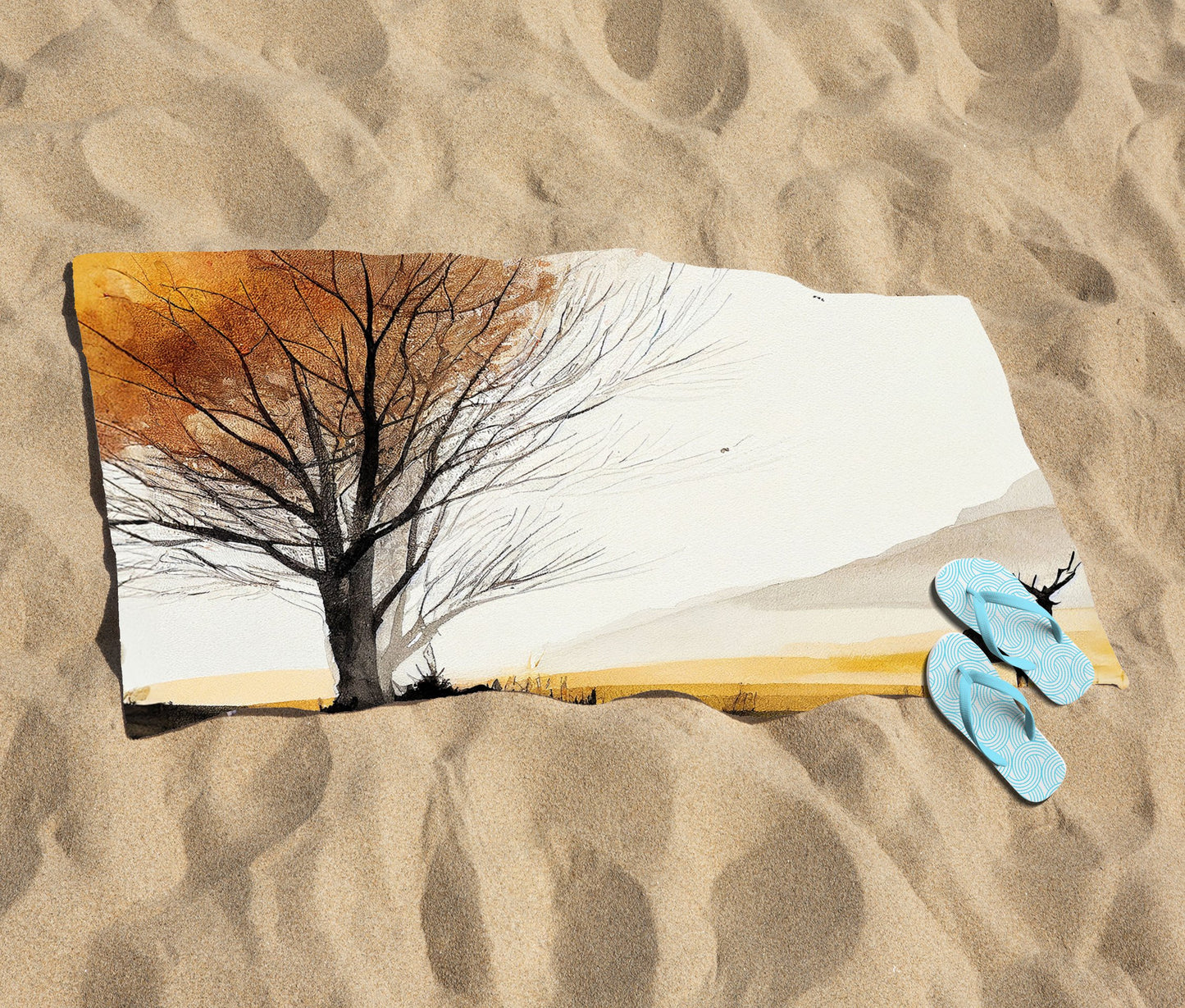 Autumn Landscape Stag Watercolour Beach Towel