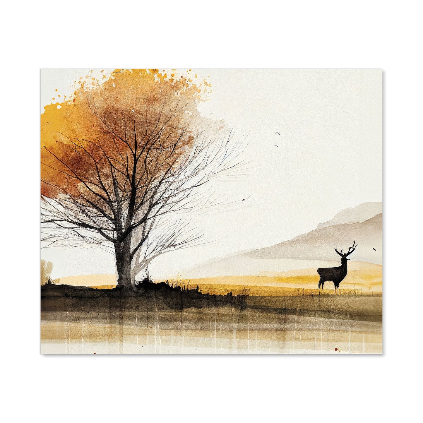 Autumn Landscape Stag Watercolour Kitchen Splashback