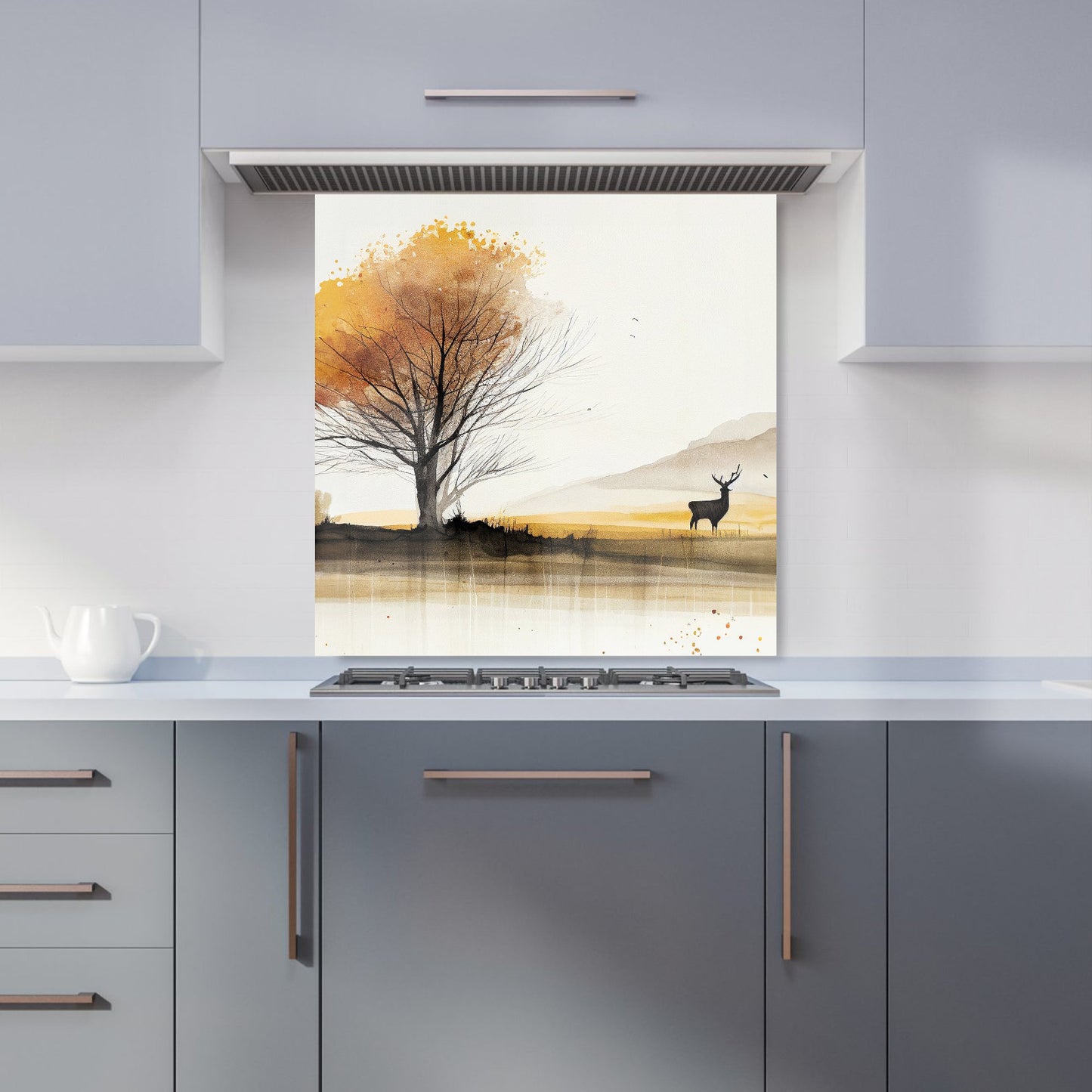 Autumn Landscape Stag Watercolour Kitchen Splashback