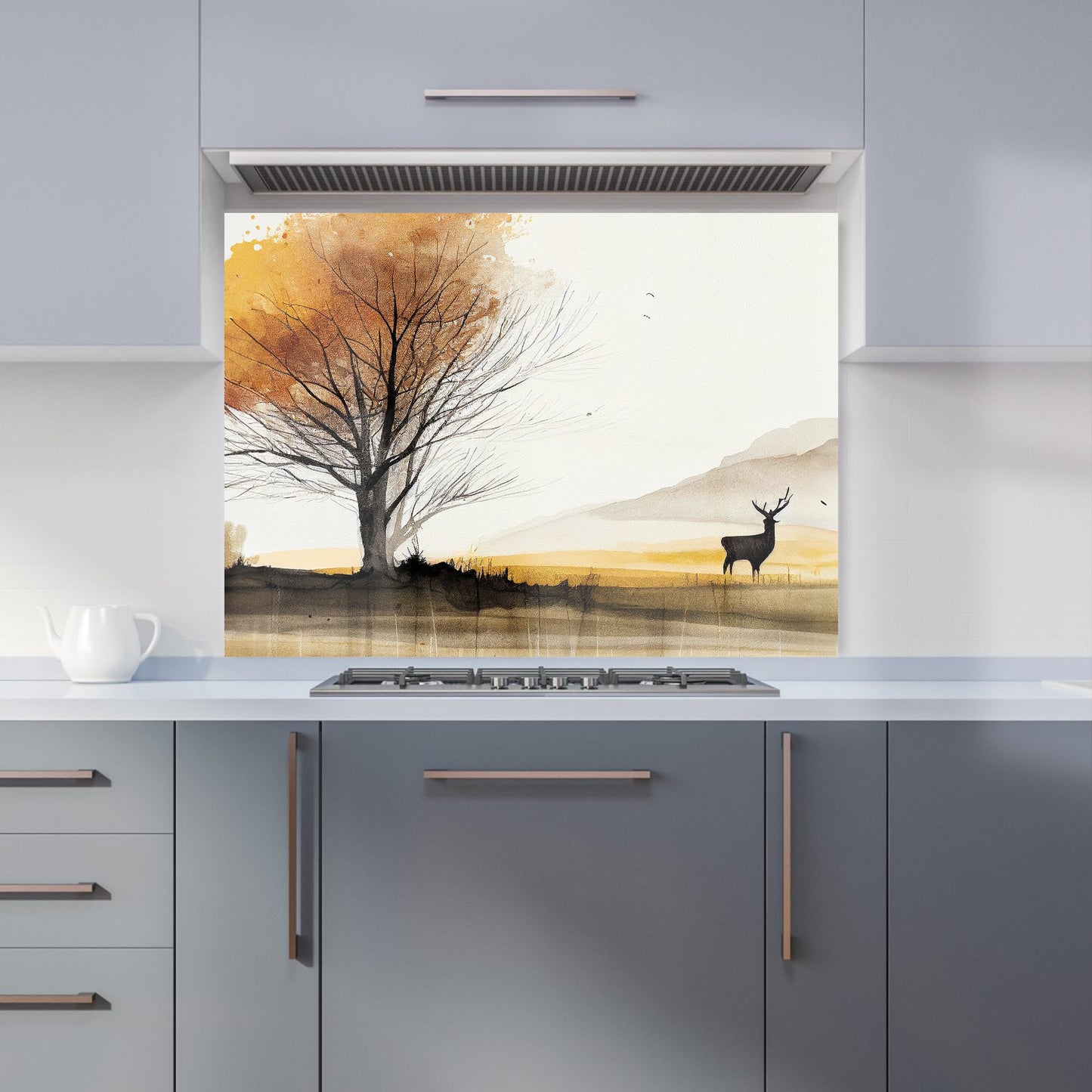Autumn Landscape Stag Watercolour Kitchen Splashback
