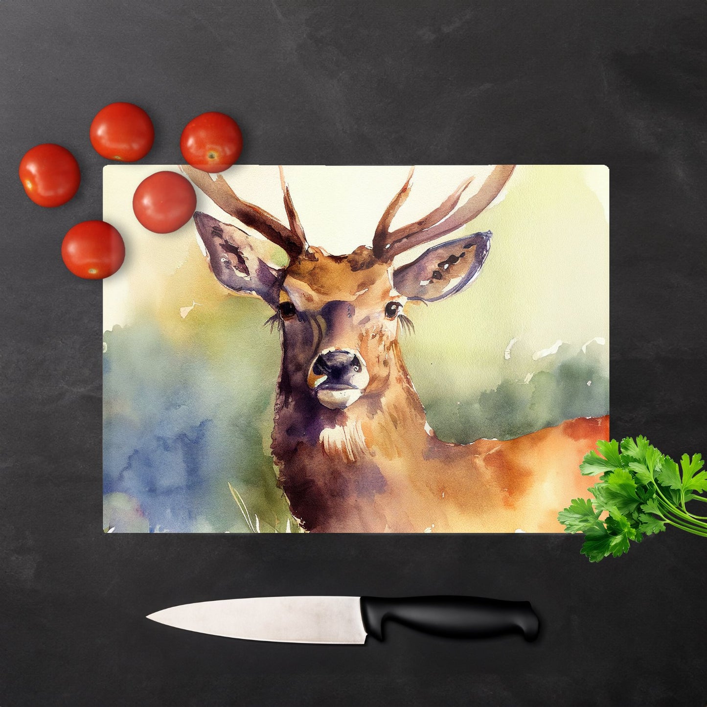 Splendid Stag Watercolour Glass Chopping Board