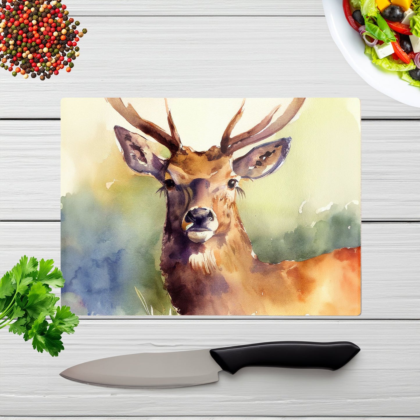 Splendid Stag Watercolour Glass Chopping Board
