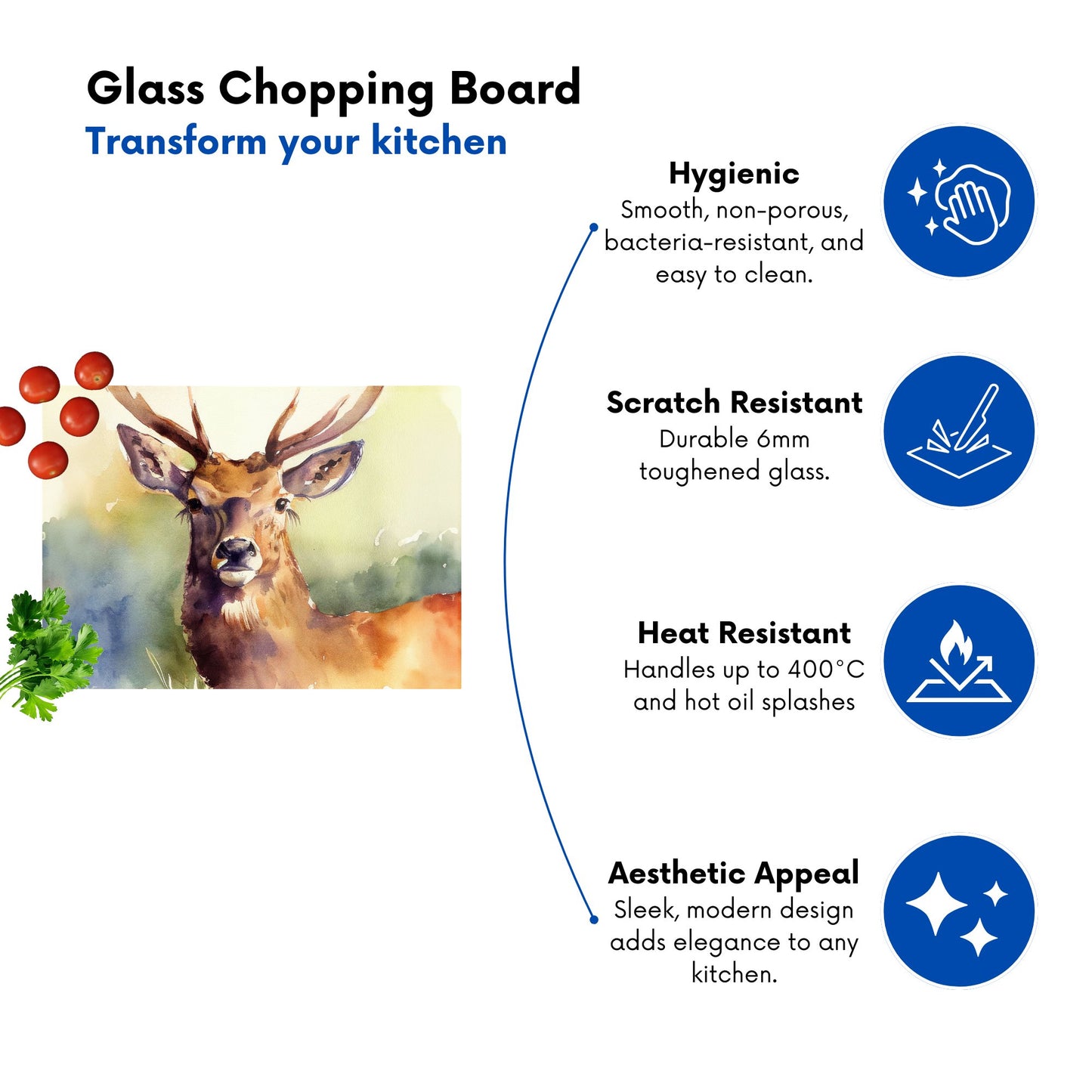 Splendid Stag Watercolour Glass Chopping Board