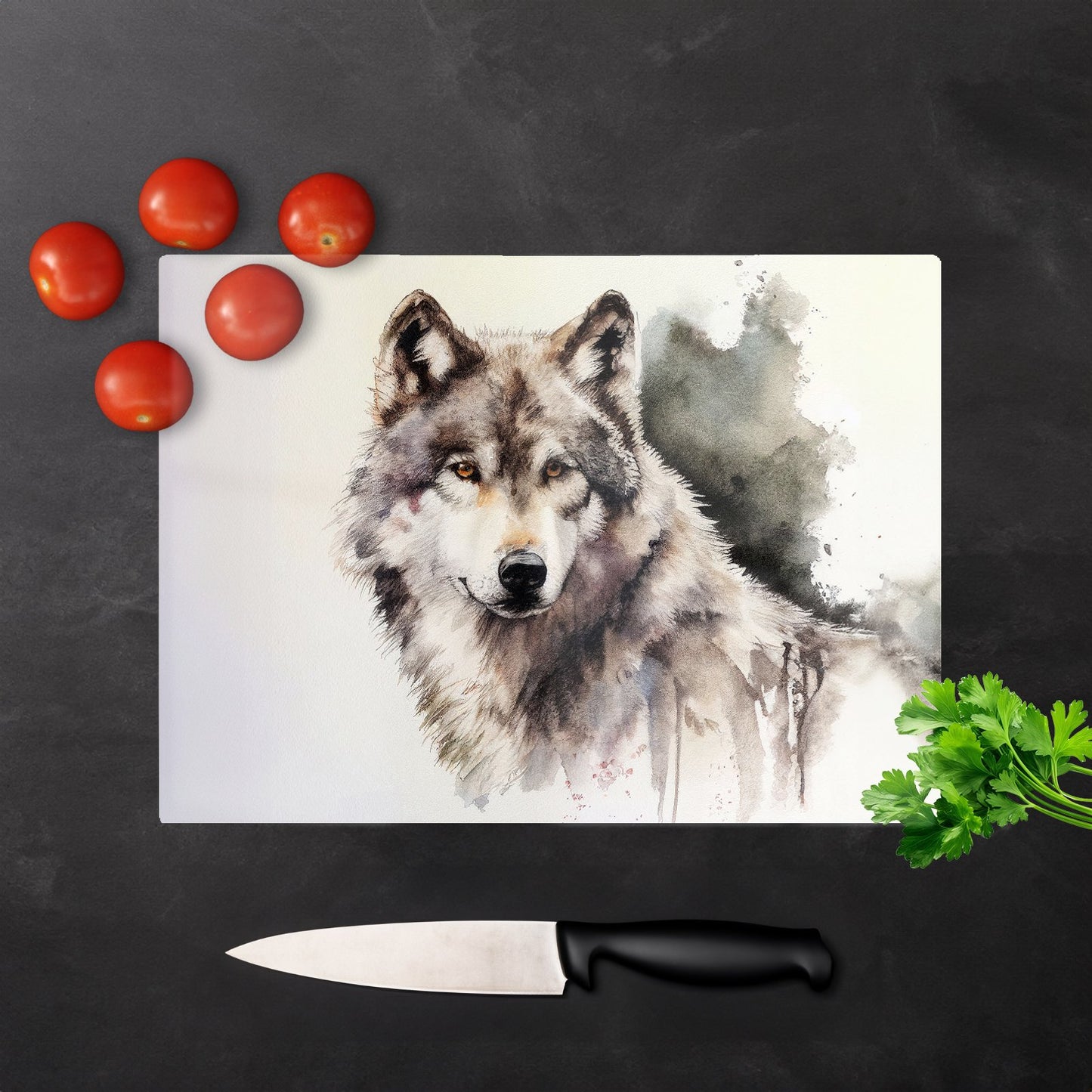 Loyal Wolf Watercolour Glass Chopping Board