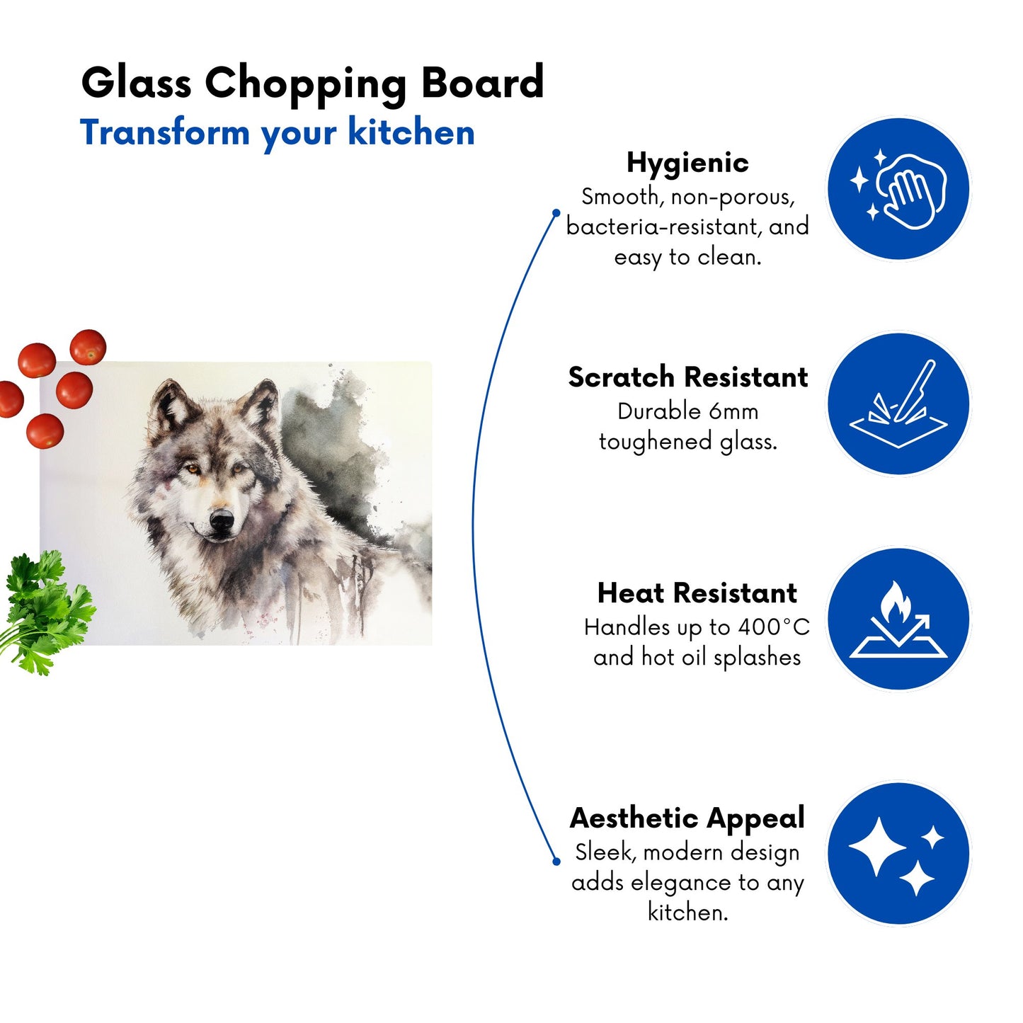Loyal Wolf Watercolour Glass Chopping Board