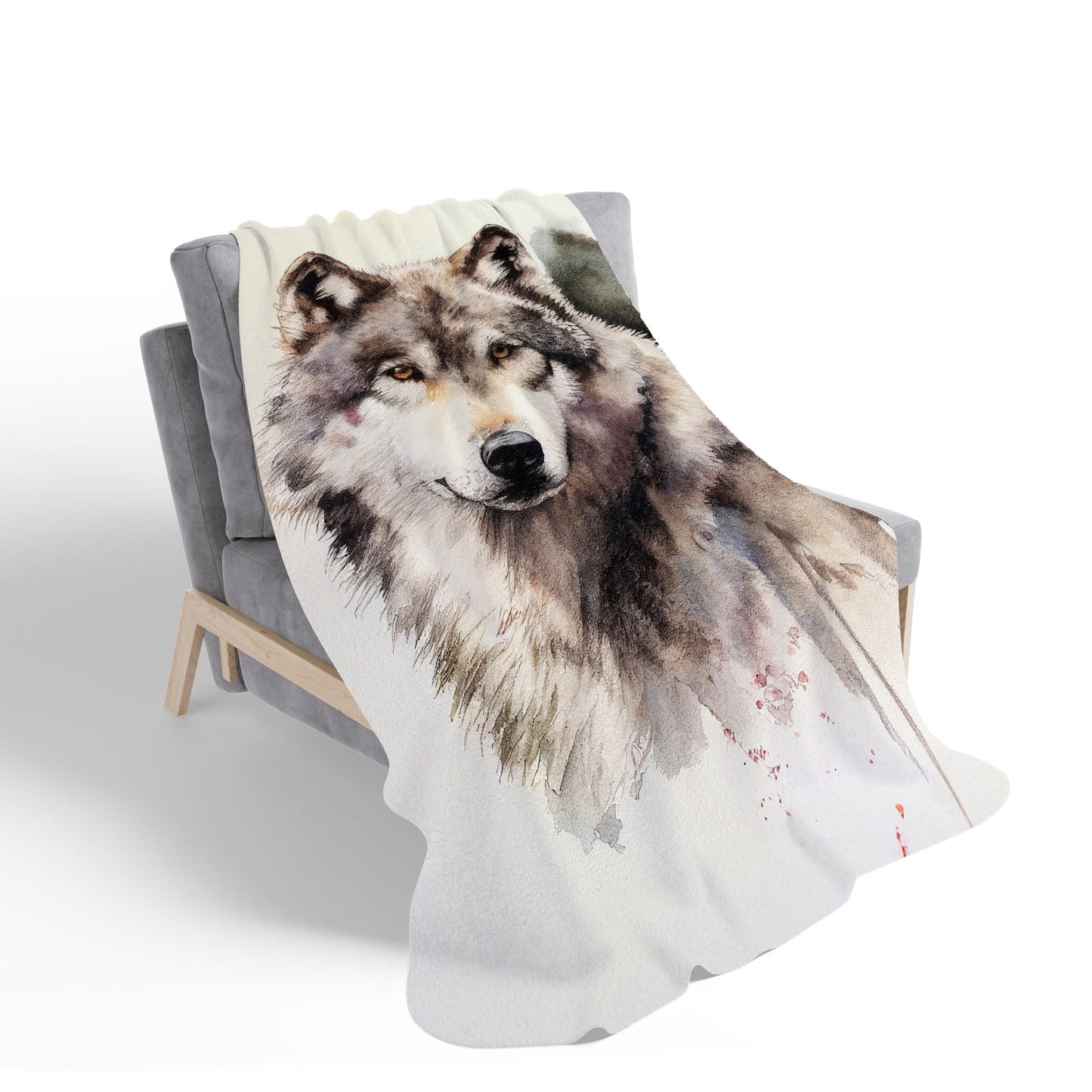 Loyal Wolf Watercolour Sherpa Blanket